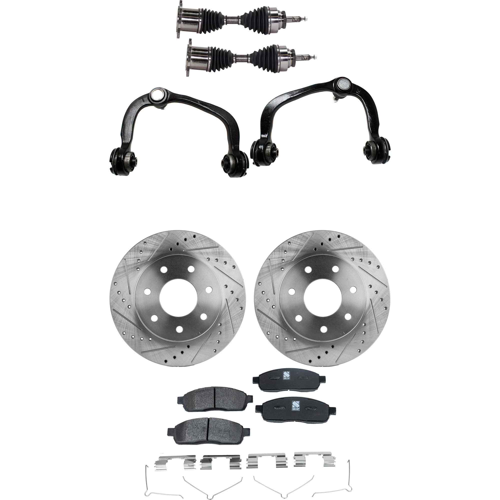 AM F 150-04-08 MARK LT 06-08 FRONT CV AXLE ASSEMBLY RH AND LH 6 pc kit w Brake Disc Brake Pad Set and Control Arms SKU KIT J052722-002 OEM 541-104-925-754-888-000-000-000-000