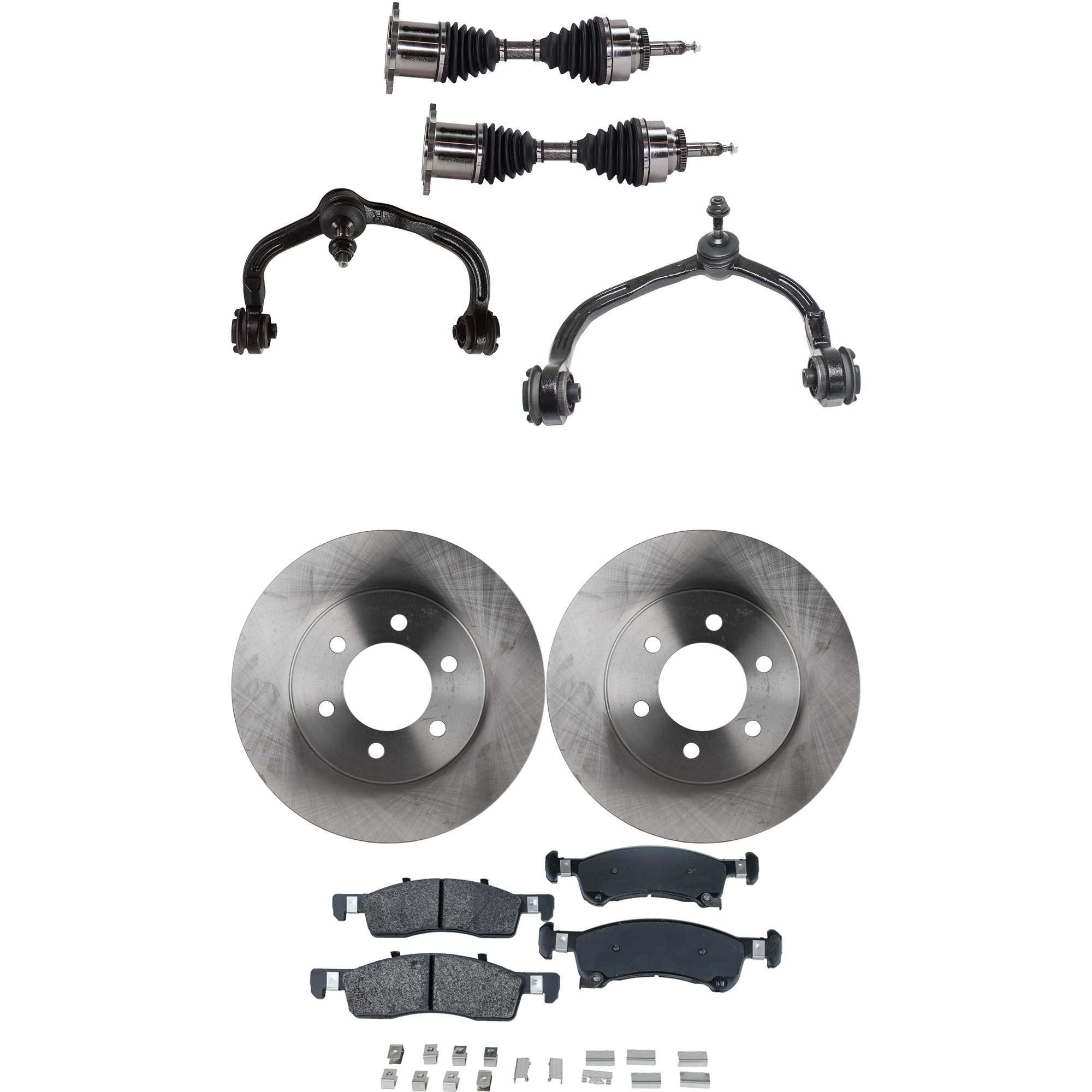 AM NAVIGATOR 03-03 EXPEDITION 03-04 FRONT CV AXLE ASSEMBLY RH AND LH 8 pc kit with Brake Discs Brake Pad Set and Control Arms SKU KIT J052722-016 OEM 2L1Z1125AA 6L1Z1125A 2L1Z2001A