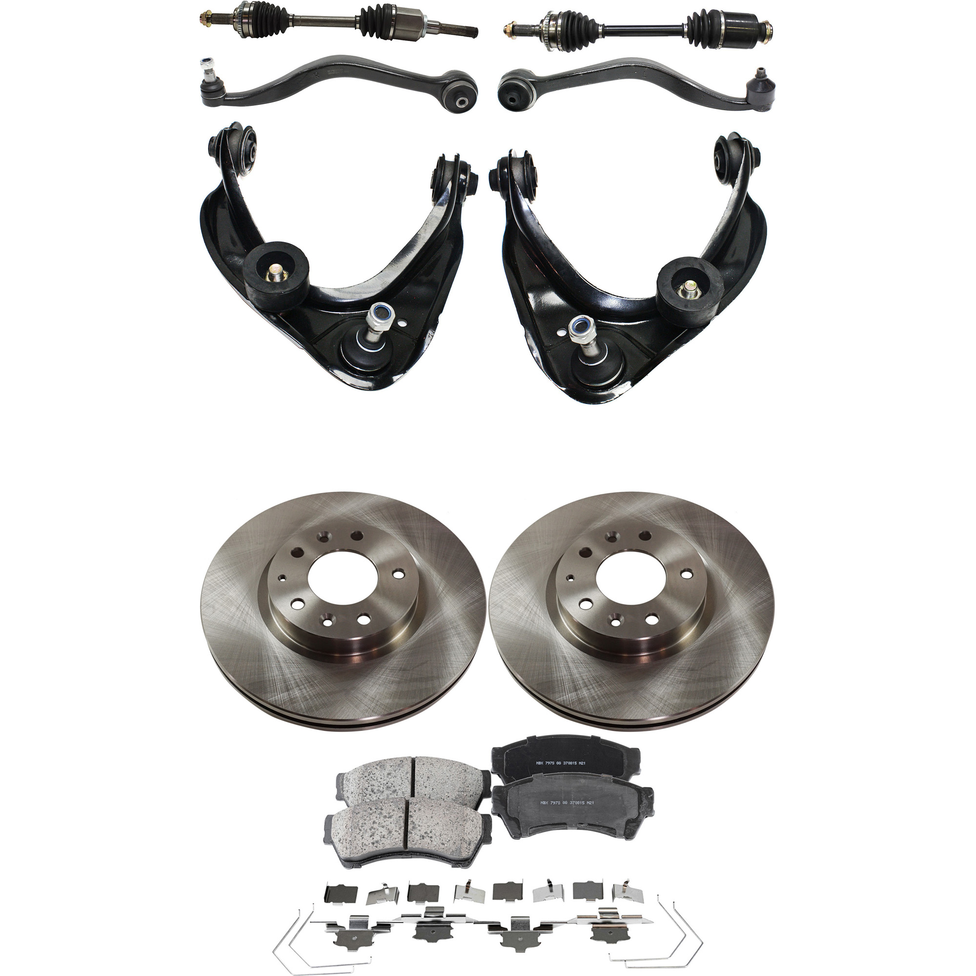 AM MILAN 10-11 FUSION 10-12 FRONT CV AXLE ASSEMBLY RH AND LH 10 pc kit with Brake Discs Brake Pad Set and Control Arms SKU KIT J052722-285 OEM 6E5Z1125AA GP7Y3325XB 9E5Z1125