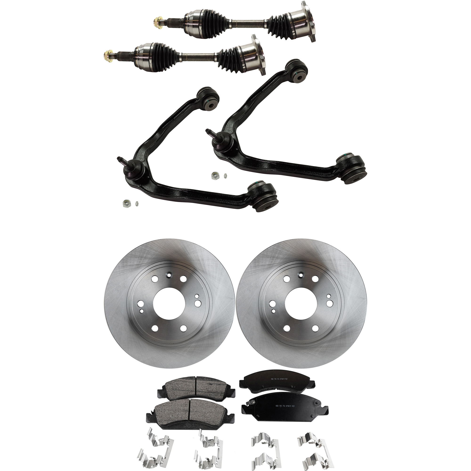 AM SIERRA SILVERADO 1500-05-06 SIERRA 1500 CLASSIC 07-07 FRONT CV AXLE ASSEMBLY RH AND LH 8 pc kit with Brake Discs Brake Pad Set and Control Arms SKU KIT J060222-011 OEM 88963556-19257667-22742382-231