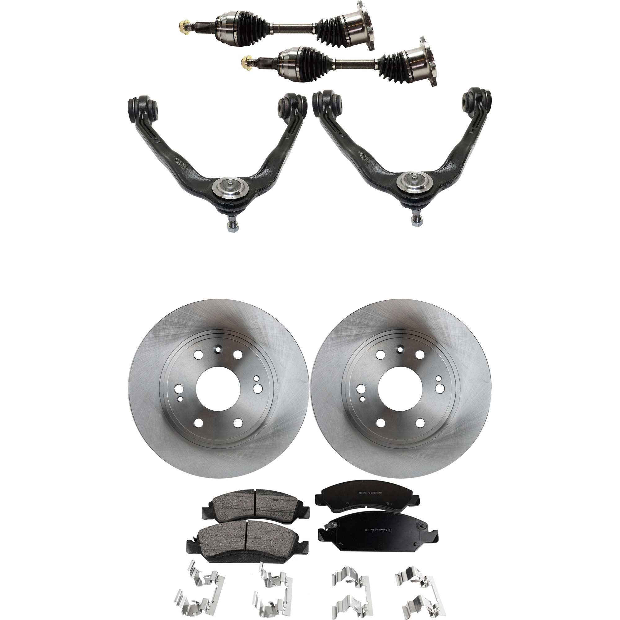 AM SILVERADO SIERRA 1500-05-07 FRONT CV AXLE ASSEMBLY RH AND LH 8 pc kit with Brake Discs Brake Pad Set and Control Arms SKU KIT J060222-014 OEM 88963556-19257667-22742382-231