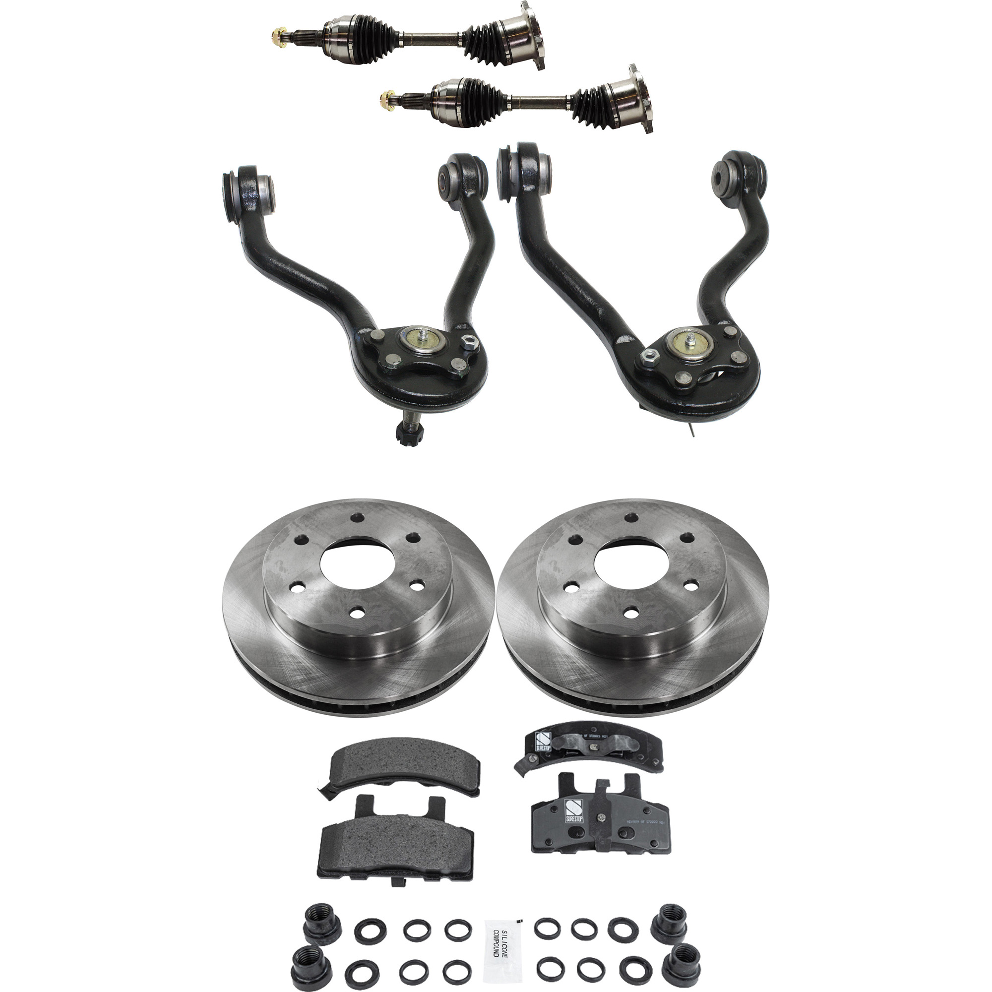 AM K1500-88-99 TAHOE 98-00 FRONT CV AXLE ASSEMBLY RH AND LH 7 pc kit with Brake Discs Brake Pad Set and Control Arms SKU KIT J060222-060 OEM 155-219-021-567-971-000-000-000-000