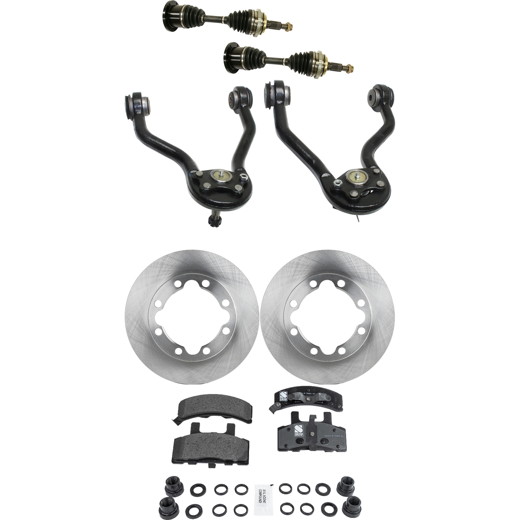 AM K2500-89-95 K1500 SUBURBAN 94-97 FRONT CV AXLE ASSEMBLY RH AND LH 7 pc kit with Brake Discs Brake Pad Set and Control Arms SKU KIT J060222-065 OEM 479-831-552-007-851-000-000-000-000