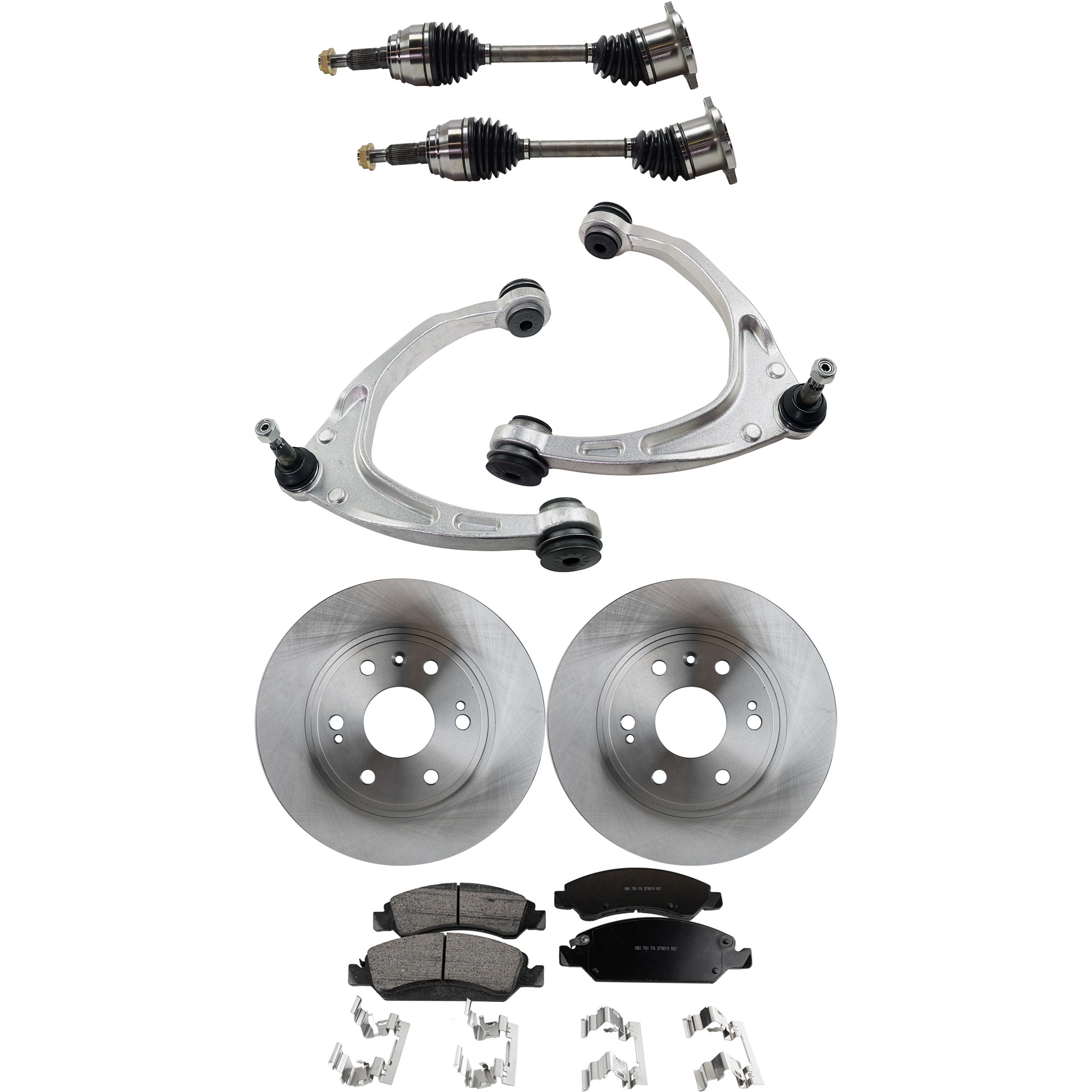 AM SIERRA SILVERADO 14-18 TAHOE 15-20 FRONT CV AXLE ASSEMBLY RH AND LH 7 pc Kit with Brake Discs Brake Pad Set and Control Arms SKU KIT J060222-082 OEM 889-635-561-925-766-000-000-000-000