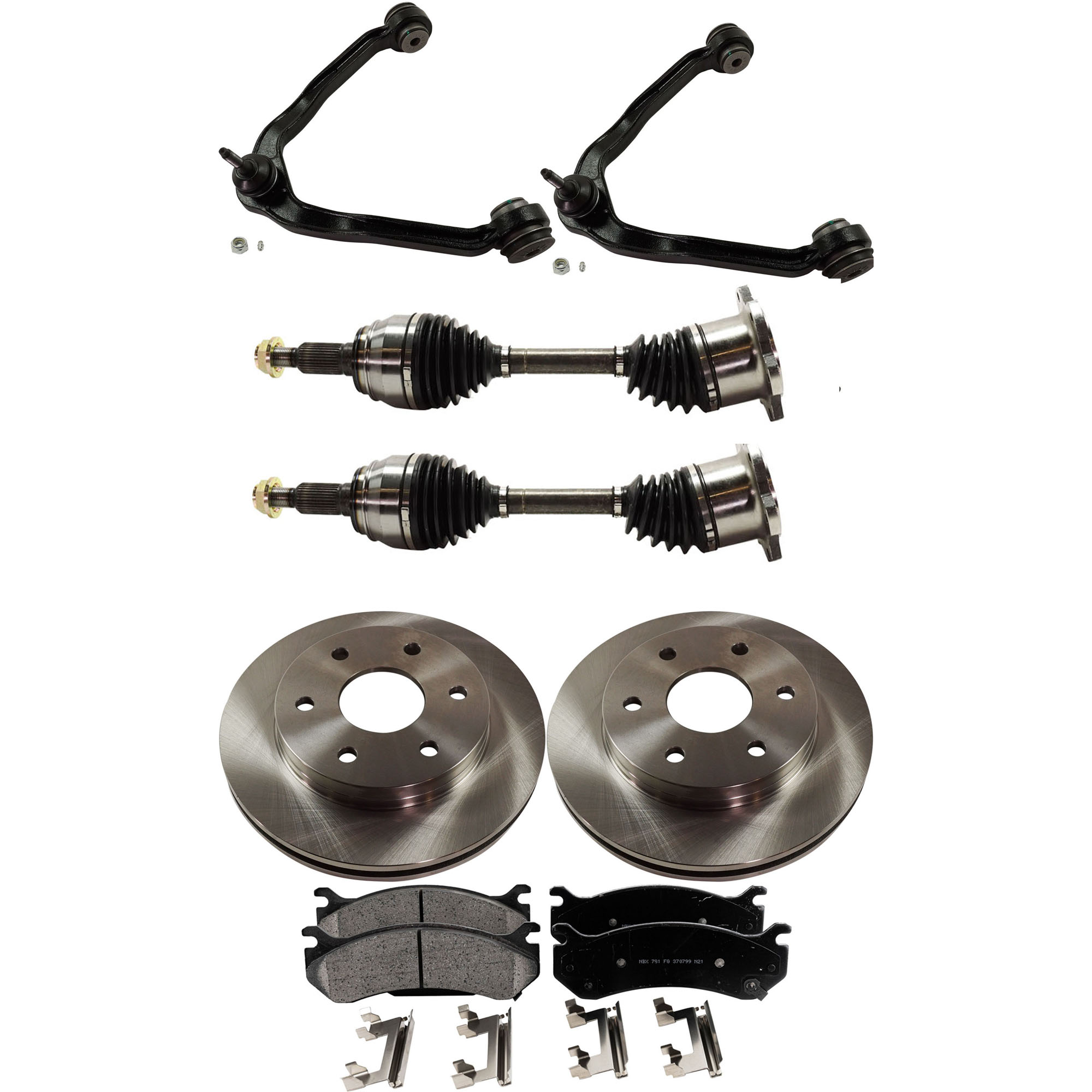 AM SIERRA SILVERADO 1500-99-07 FRONT CV AXLE ASSEMBLY RH AND LH 8 pc kit with Brake Discs Brake Pad Set and Control Arms SKU KIT J061522-010 OEM 18060214-15716362-19241877-192