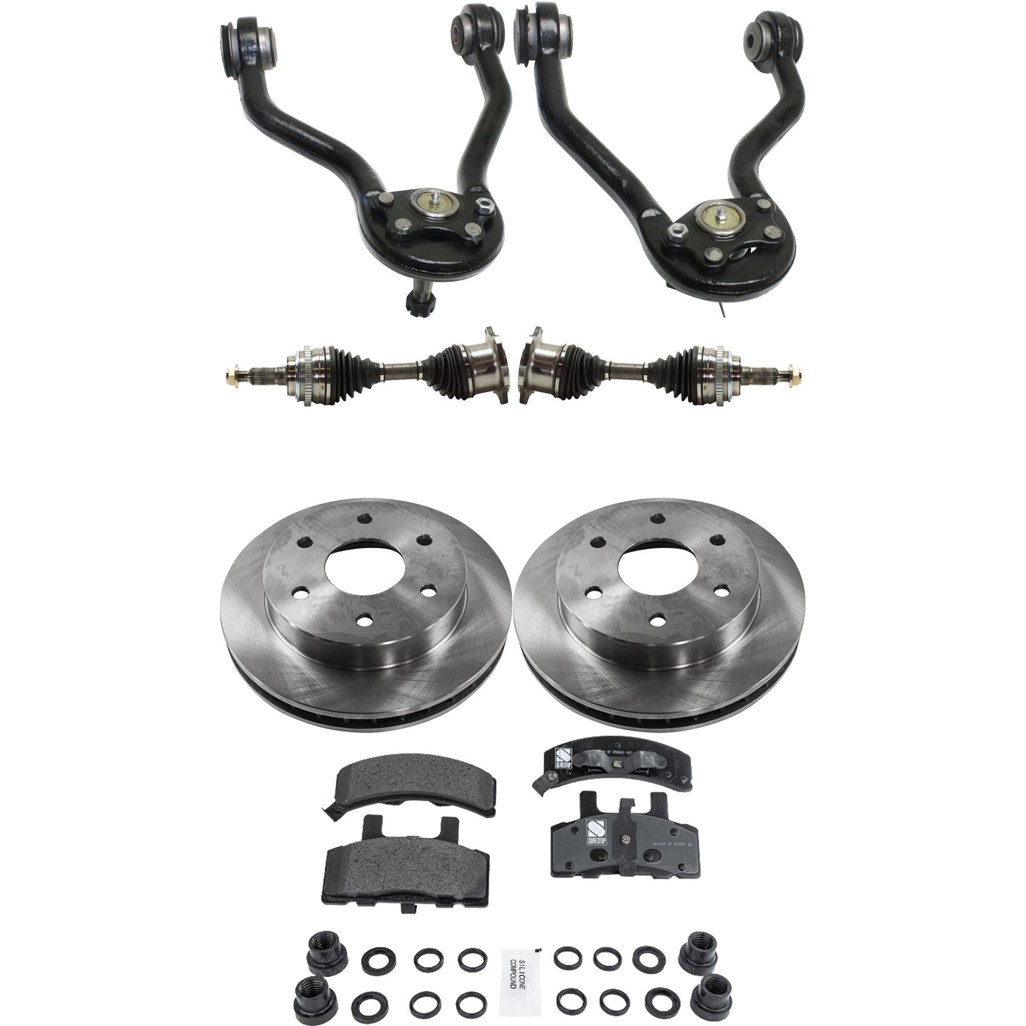 AM C K FULL SIZE P U 89-94 YUKON 95-97 FRONT CV AXLE ASSEMBLY RH AND LH 7 pc kit with Brake Discs Brake Pad Set and Control Arms SKU KIT J061522-042 OEM 155-219-021-567-971-000-000-000-000