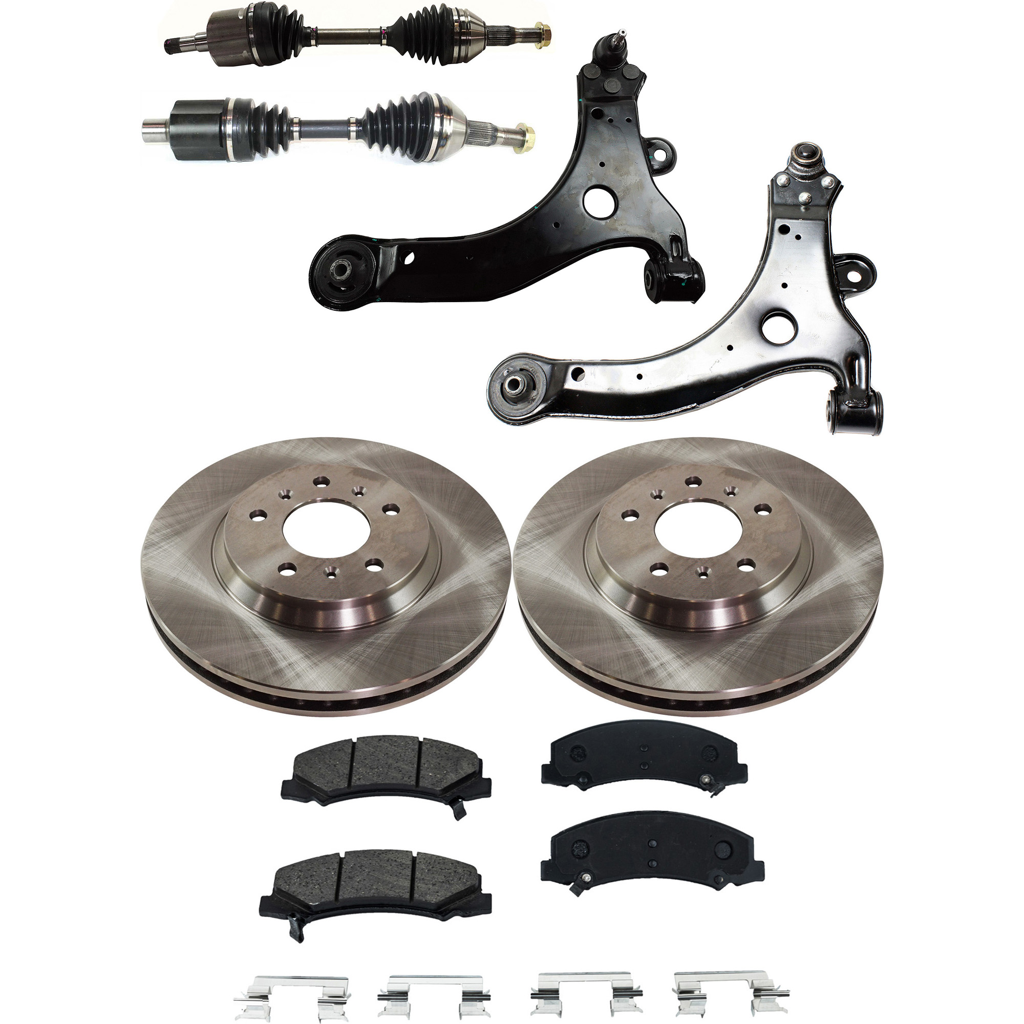AM MONTE CARLO 06-07 IMPALA 06-11 FRONT CV AXLE ASSEMBLY RH AND LH 8 pc kit with Brake Discs Brake Pad Set and Control Arms SKU KIT J062422-569 OEM 15251335-25955931-20879454-231