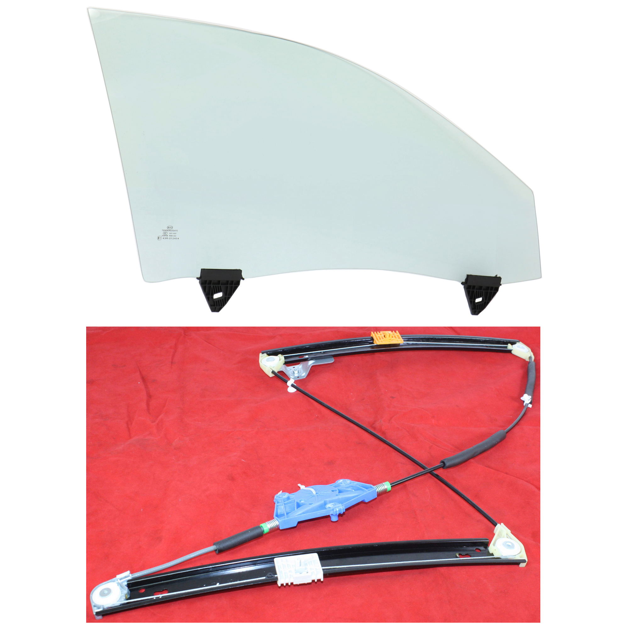 AM A4-02-08 FRONT DOOR GLASS RH Green Tint 2 pc kit with Window Regulator Power 4 Door Sedan Wagon w o Motor w Clip SKU KIT J062817-52 Partslink AU1351102 OEM 8E0845022D FD21631GTYN 8E08374