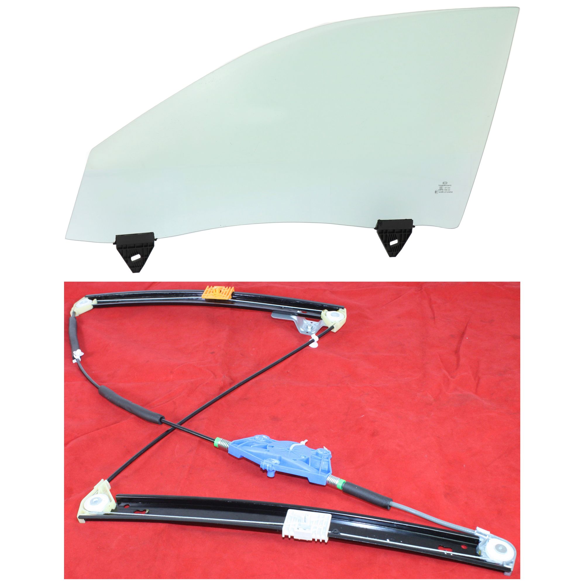 AM A4-02-08 FRONT DOOR GLASS LH Green Tint 2 pc kit with Window Regulator Power 4 Door Sedan Wagon w o Motor w Clip SKU KIT J062817-53 Partslink AU1350102 OEM 8E0845021D FD21632GTYN 8E08374