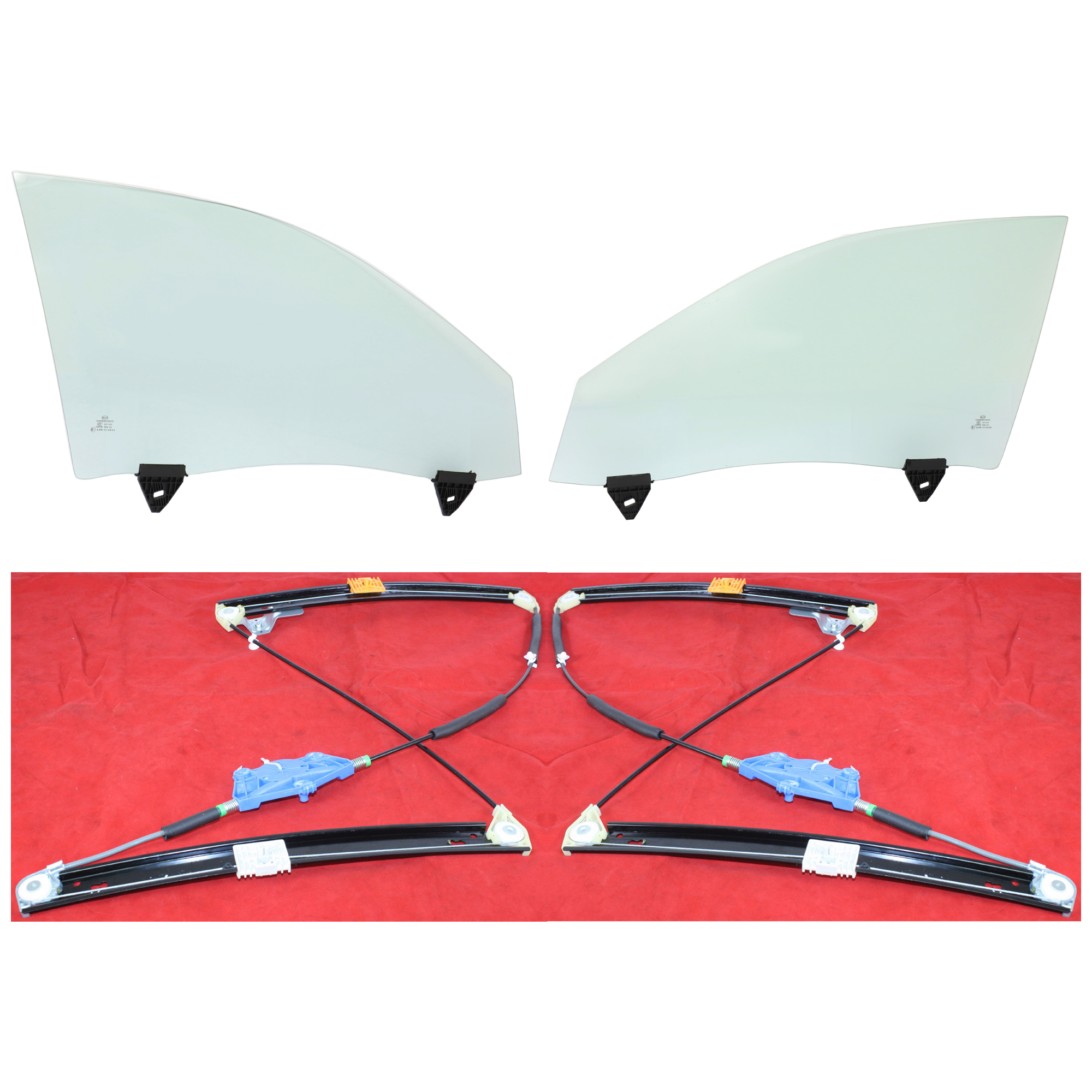 AM A4-02-08 FRONT DOOR GLASS RH AND LH Green Tint 4 pc kit with Window Regulator Power 4 Door Sedan Wagon w o Motor w Clip SKU KIT J062817-54 Partslink AU1350102 AU1351102 OEM 8E0845021D FD21632GTYN 8E08450