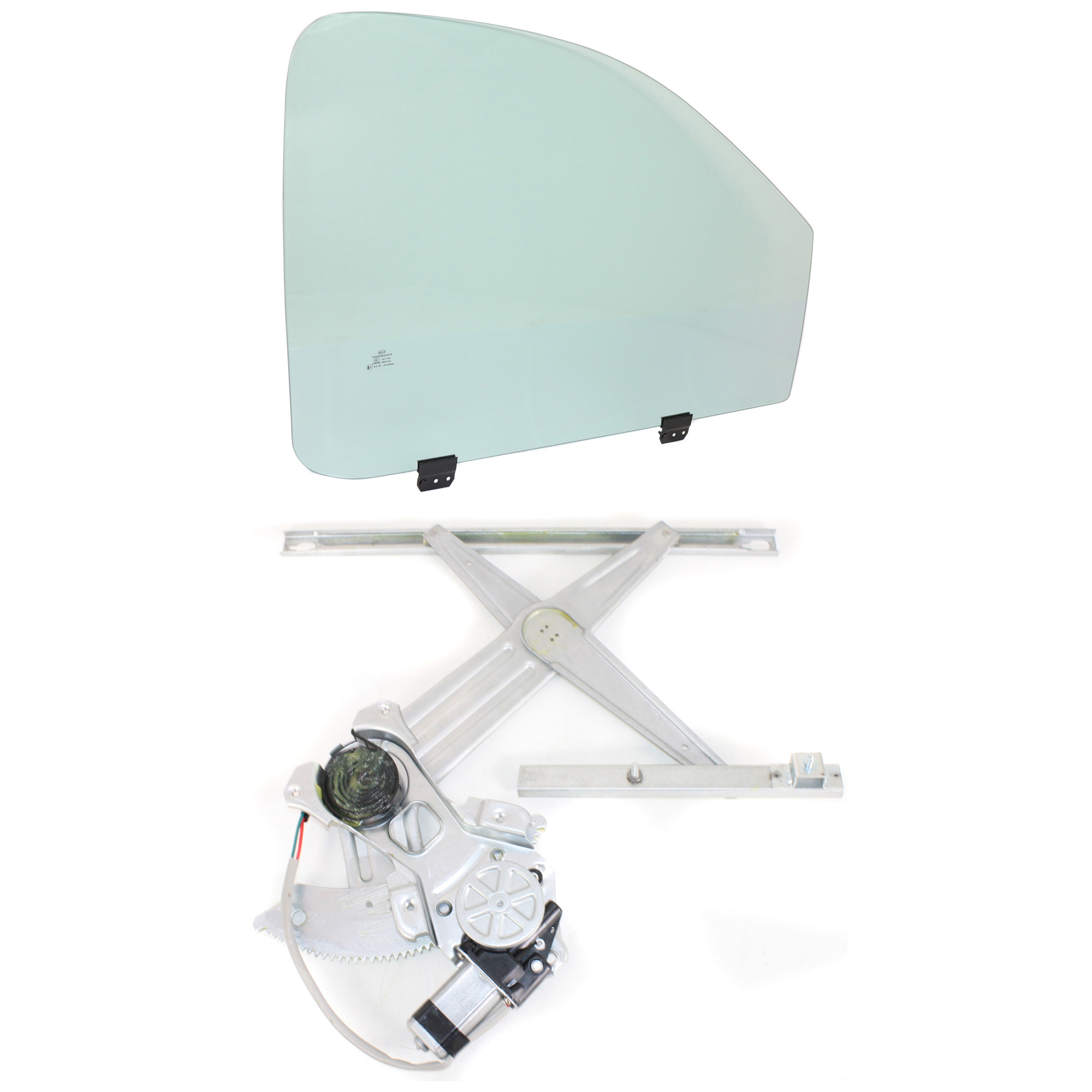 AM DODGE FULL SIZE P U 02-10 FRONT DOOR GLASS RH Green Tint 2 pc Kit with Window Regulator Standard Cab with Clip SKU KIT J062817-83 Partslink CH1351134 OEM 55276600AE DD10071GTYN 5527559