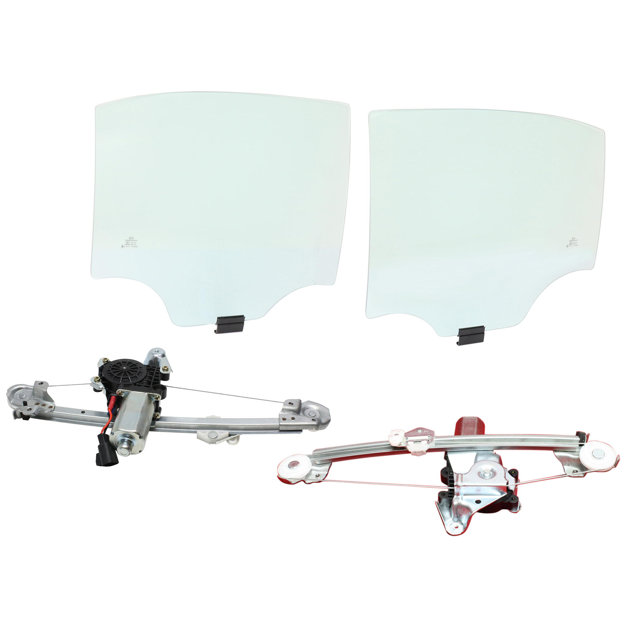 AM MALIBU 97-03 CLASSIC 04-05 REAR DOOR GLASS RH AND LH 4 pc Kit Green Tint Power w Motor w Clip 4 Door SKU KIT J062917-16 Partslink GM1550127 GM1551127 OEM 22644120 DD09183GTYN 22644121