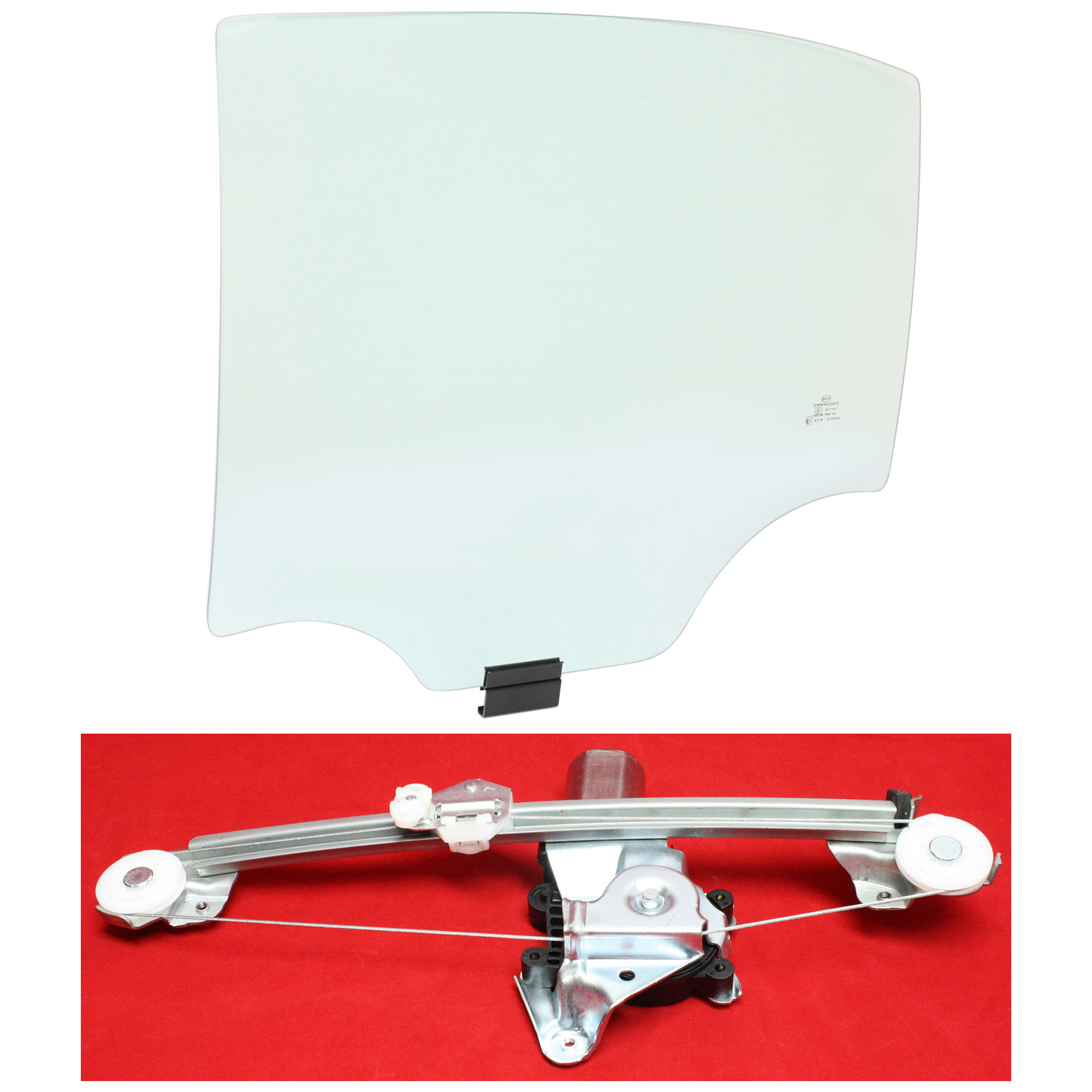AM MALIBU 97-03 CLASSIC 04-05 REAR DOOR GLASS LH Green Tint 2 pc kit With Window Regulator Power w Motor w Clip 4 Door SKU KIT J062917-18 Partslink GM1550127 OEM 22644121 DD09184GTYN 15223280