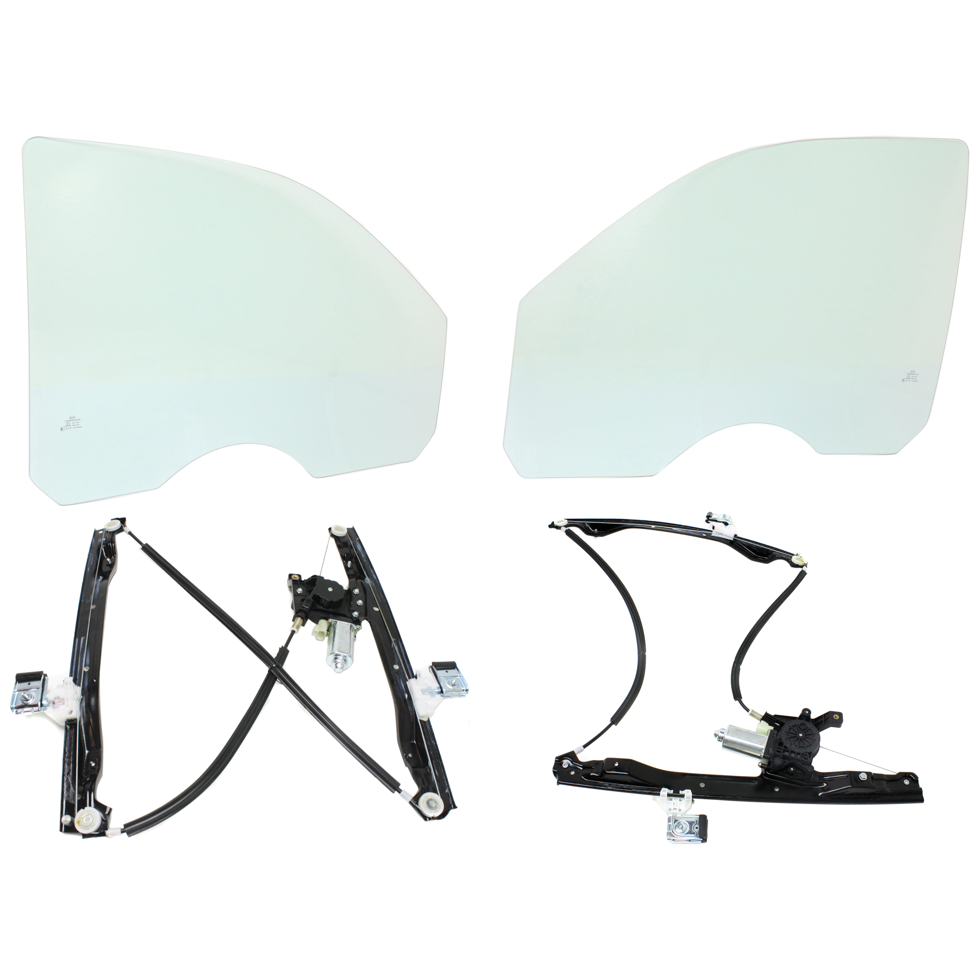 AM ENVOY TRAILBLAZER 02-09 FRONT DOOR GLASS RH AND LH Green Tint 4 pc Kit with Window Regulators SKU KIT J062917-93 Partslink GM1350145 GM1351145 OEM 25937070 DD09966GTNN 25937071