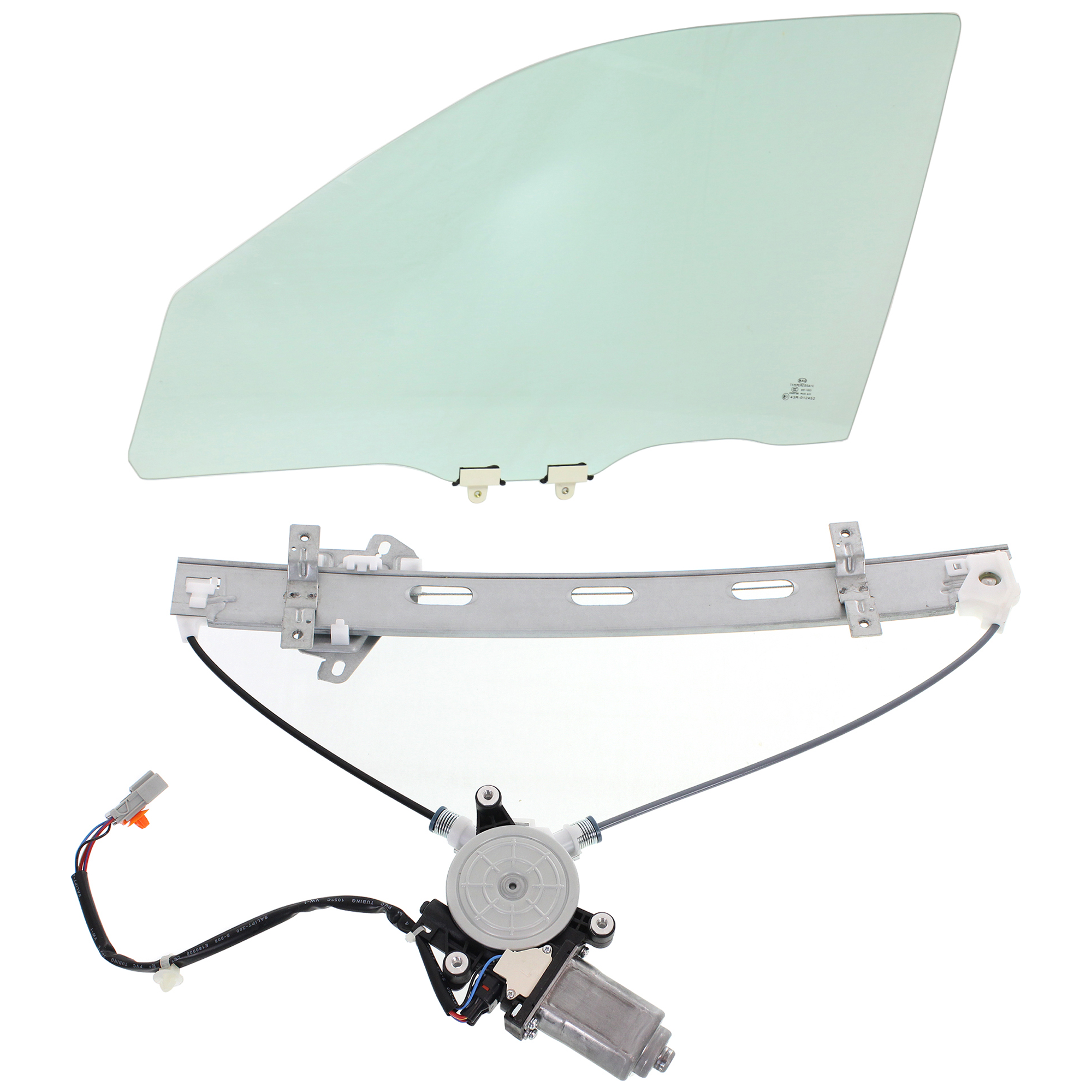 AM CIVIC 01-05 FRONT DOOR GLASS LH Green Tint 2 pc Kit with Window Regulator Sedan Canada USA Built Vehicles With Clip SKU KIT J063017-48 Partslink HO1350108 OEM 73350S5D305 FD21061GTYN 72250S