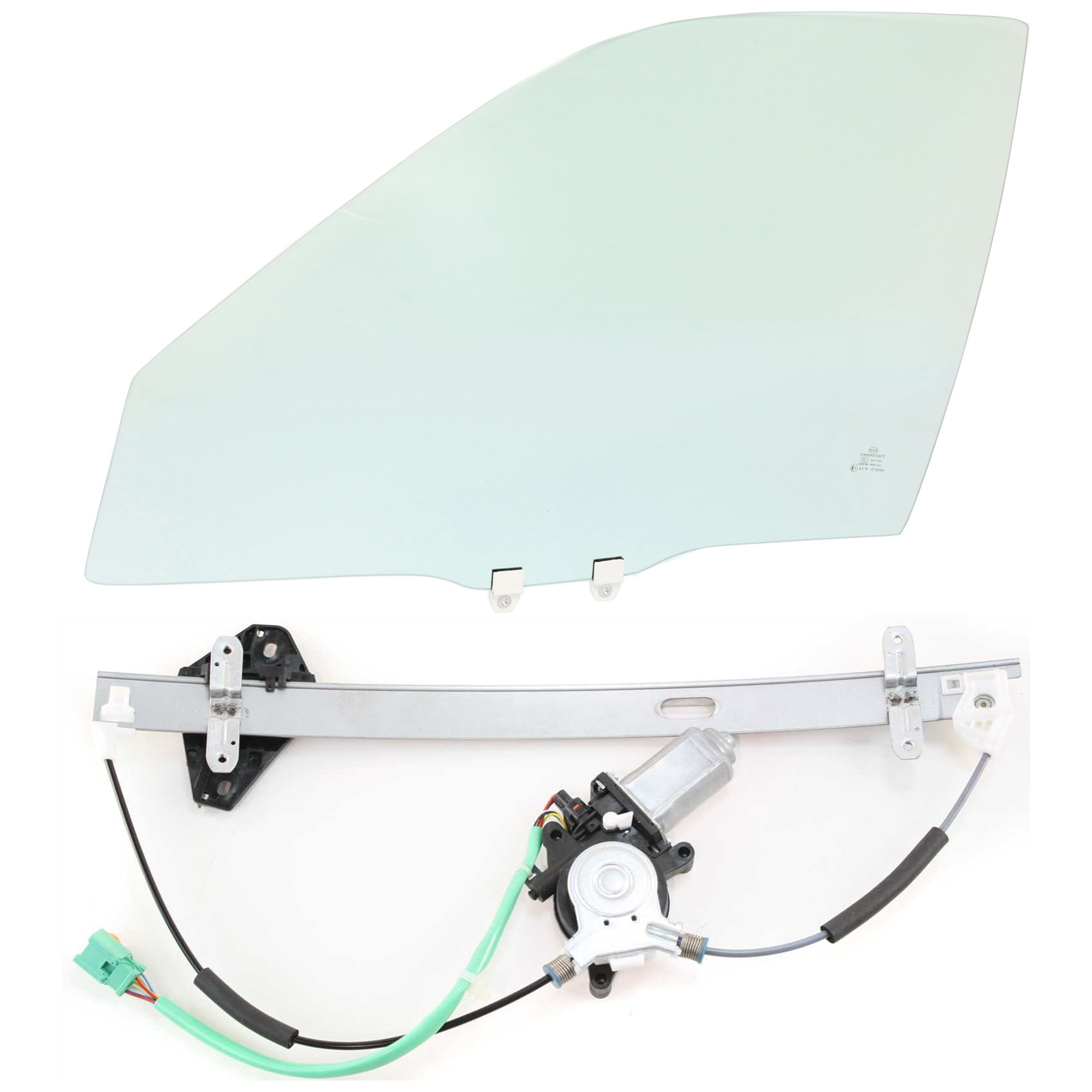 AM CR V 02-06 FRONT DOOR GLASS LH 2 pc Kit with Window Regulator SKU KIT J063017-72 Partslink HO1350111 OEM 73350S9AA01 FD21572GTYN 72250S