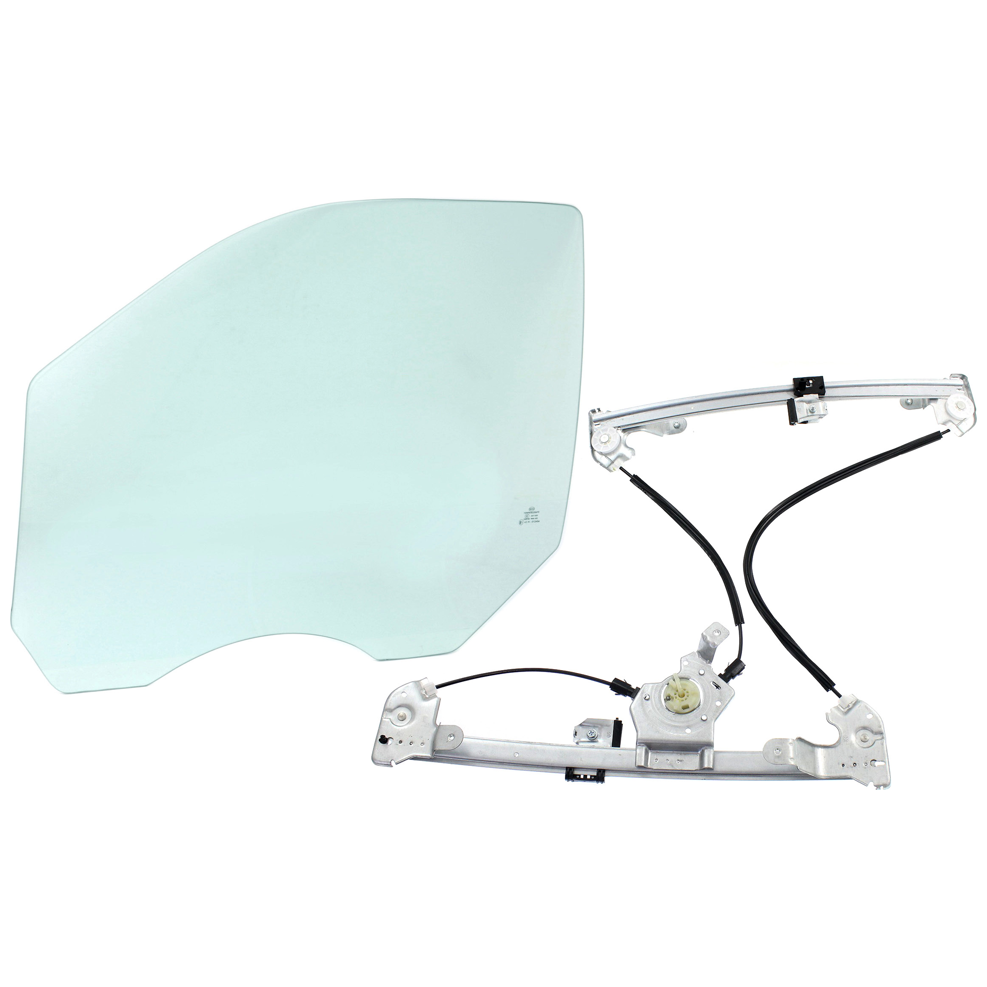 AM F 150-04-06 FRONT DOOR GLASS LH Green Tint 2 pc Kit with Window Regulator SKU KIT J070117-37 Partslink FO1350162 OEM 4L3Z1821411AA DD10465GTNN 4L3Z