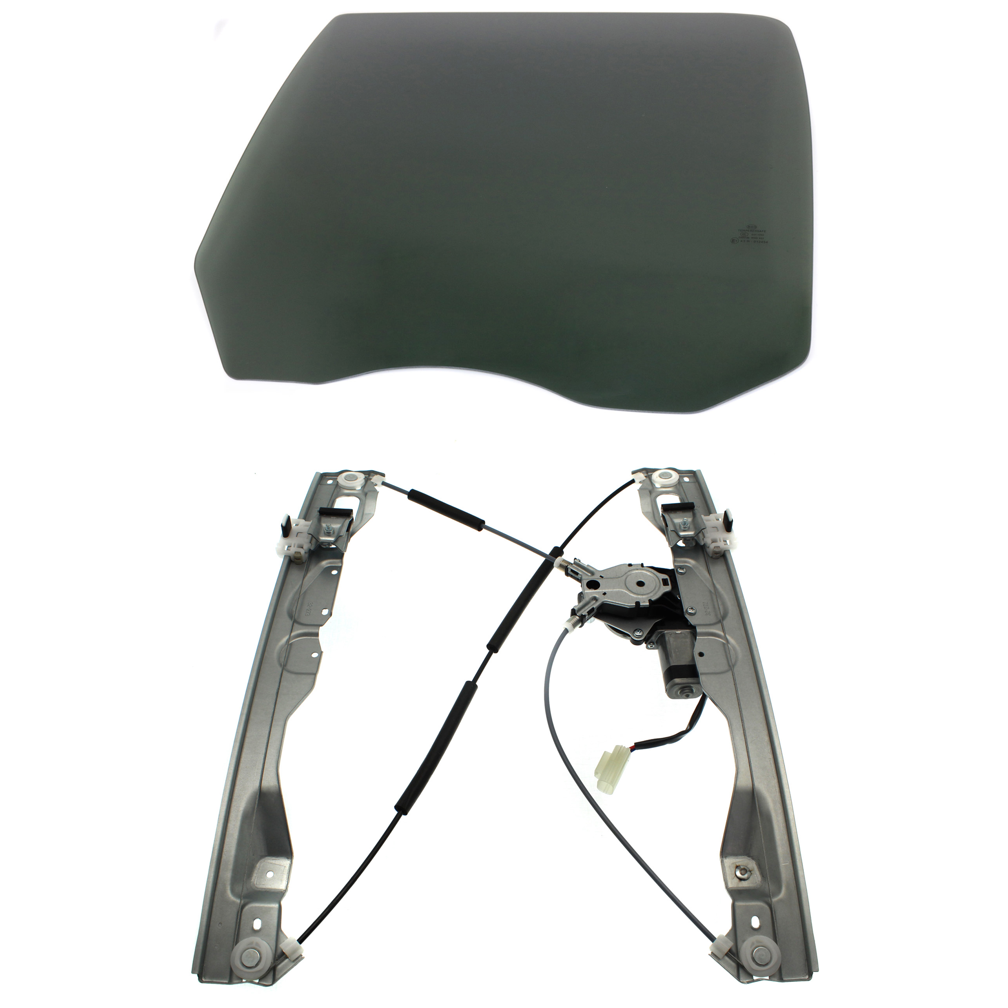 AM F 150-09-14 REAR DOOR GLASS LH 2 pc kit with Window Regulator SKU KIT J070117-46 Partslink FO1550132 OEM 9L3Z1625713C DD11519YPNN 9L3Z1