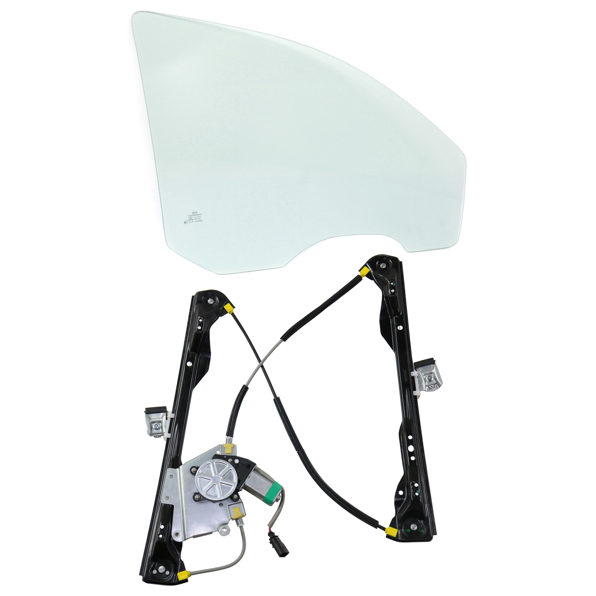 AM FOCUS 00-07 FRONT DOOR GLASS RH Green Tint 2 pc Kit with Window Regulator without clip SKU KIT J070117-48 Partslink FO1351132 OEM YS4Z5421410AA DD09522GTNN 6S4Z