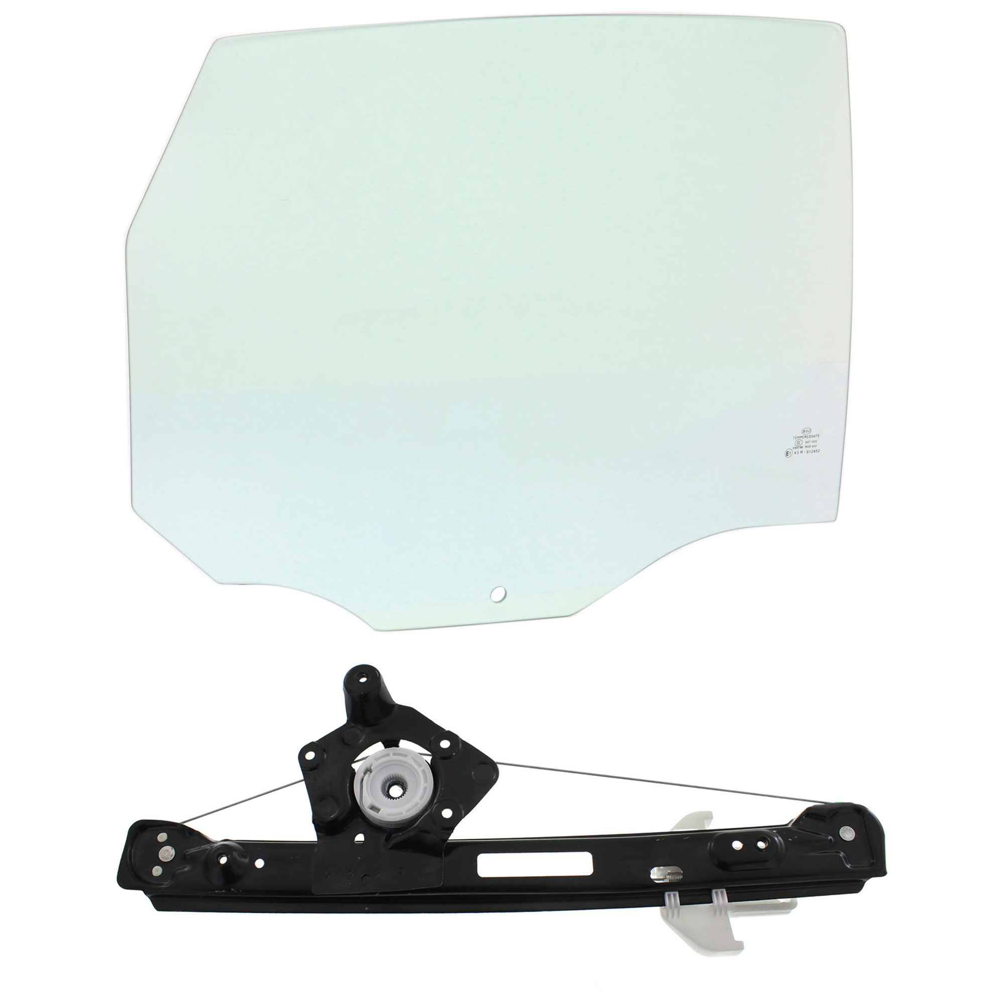 AM FOCUS 00-07 REAR DOOR GLASS RH Green Tint 2 pc Kit Sedan and Hatchback w out Clip with Window Regulator SKU KIT J070117-57 Partslink FO1551119 OEM 8S4Z5425712A DD09524GTNN DD113