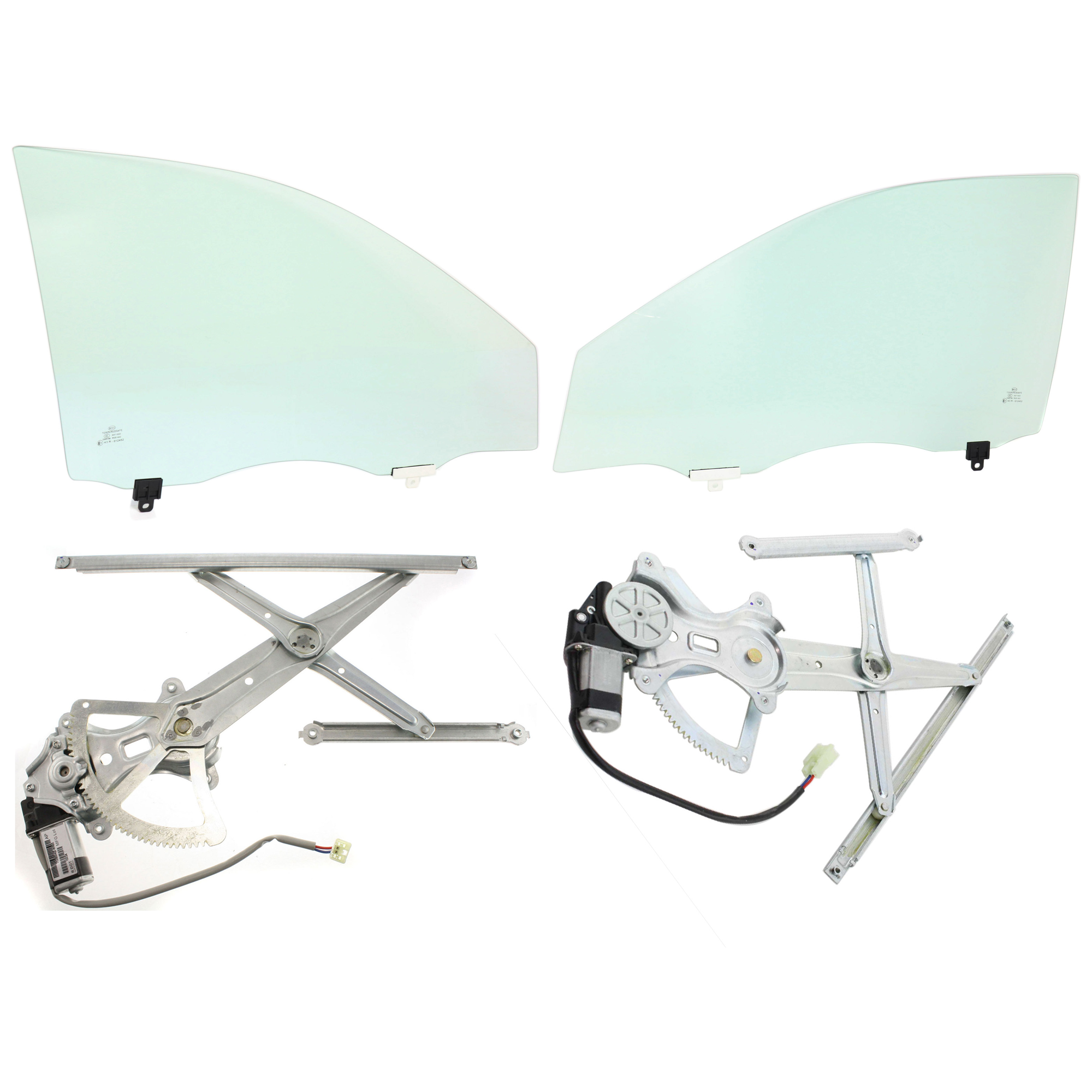 AM COROLLA 05-08 FRONT DOOR GLASS RH and LH 4 pc Kit Green Tint Power w Motor w Clip 4 Door with Window Regulators SKU KIT J070617-61 Partslink TO1350139 TO1351139 OEM 6810112A40 FD22347GTYN FD21605
