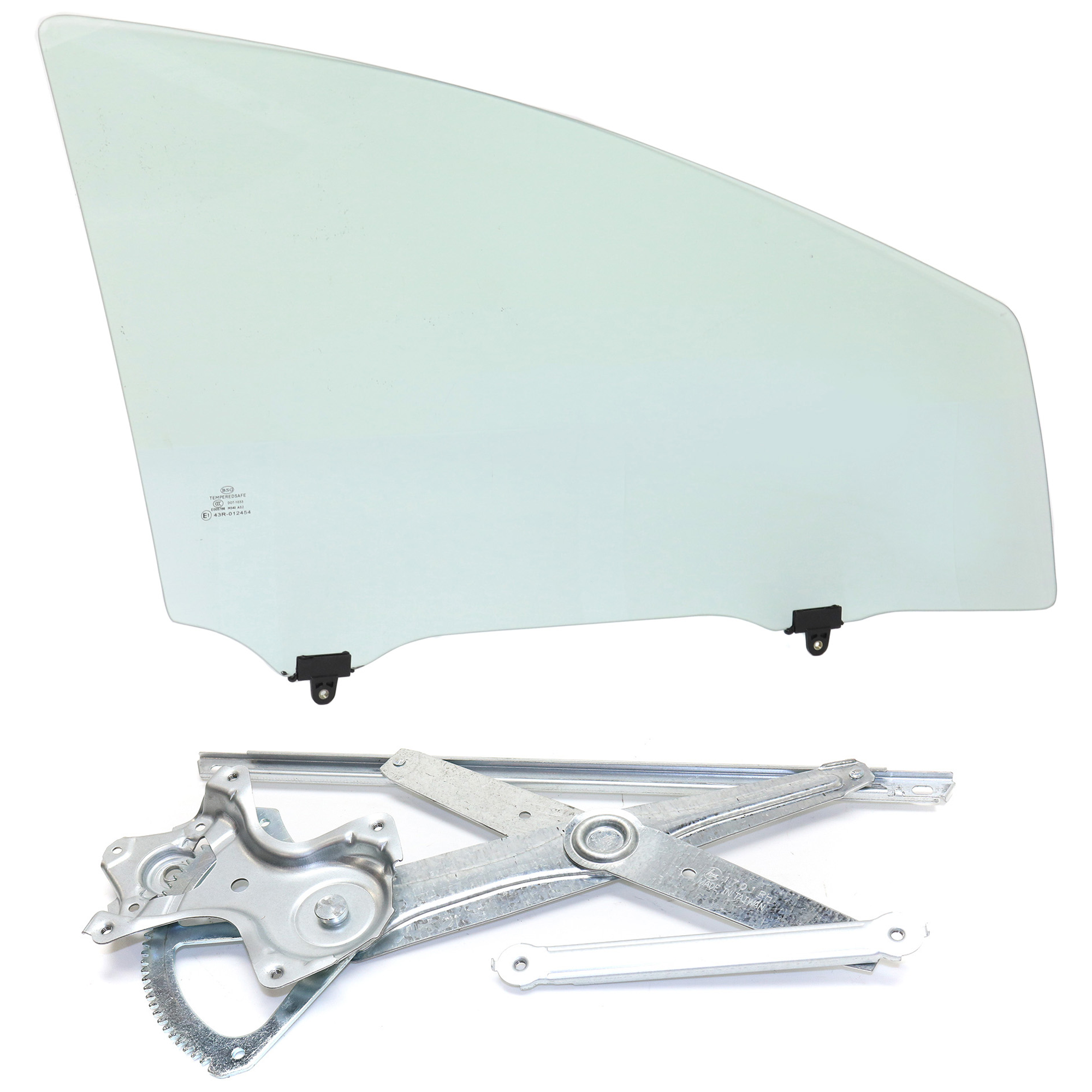 AM PRIUS C 12-19 FRONT DOOR GLASS RH Green Tint 2 pc kit with Window Regulator Power w o Motor w Clip SKU KIT J070717-03 Partslink TO1351215 OEM 6810152040 FD25555GTYN 6980152