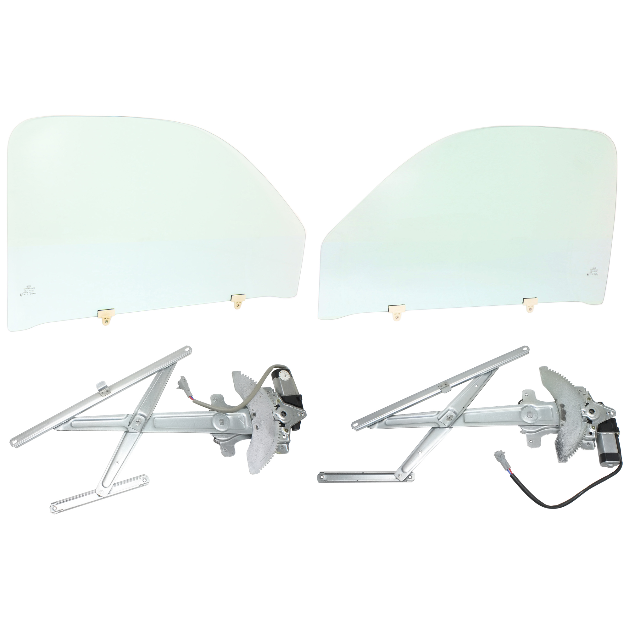 AM TACOMA 99-03 FRONT DOOR GLASS RH AND LH Green Tint 4 pc kit Power w Motor w Clip 2-4 Door SKU KIT J070717-34 Partslink TO1350132 TO1351132 OEM 6810104070 FD05471GTYN FD22170