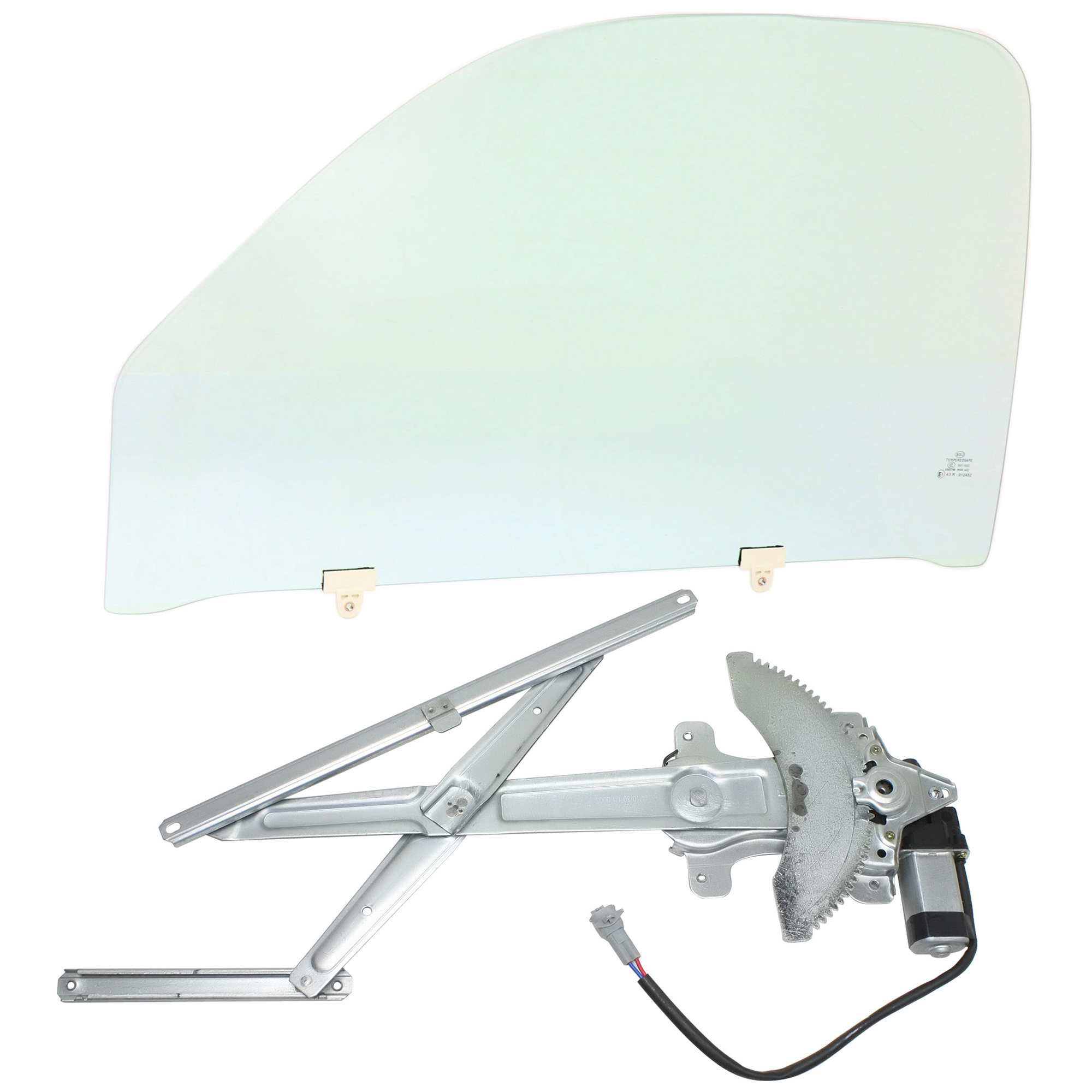 AM TACOMA 99-03 FRONT DOOR GLASS LH Green Tint 2 pc kit Power w Motor w Clip 2-4 Door SKU KIT J070717-35 Partslink TO1350132 OEM 6810204070 FD05472GTYN FD22171