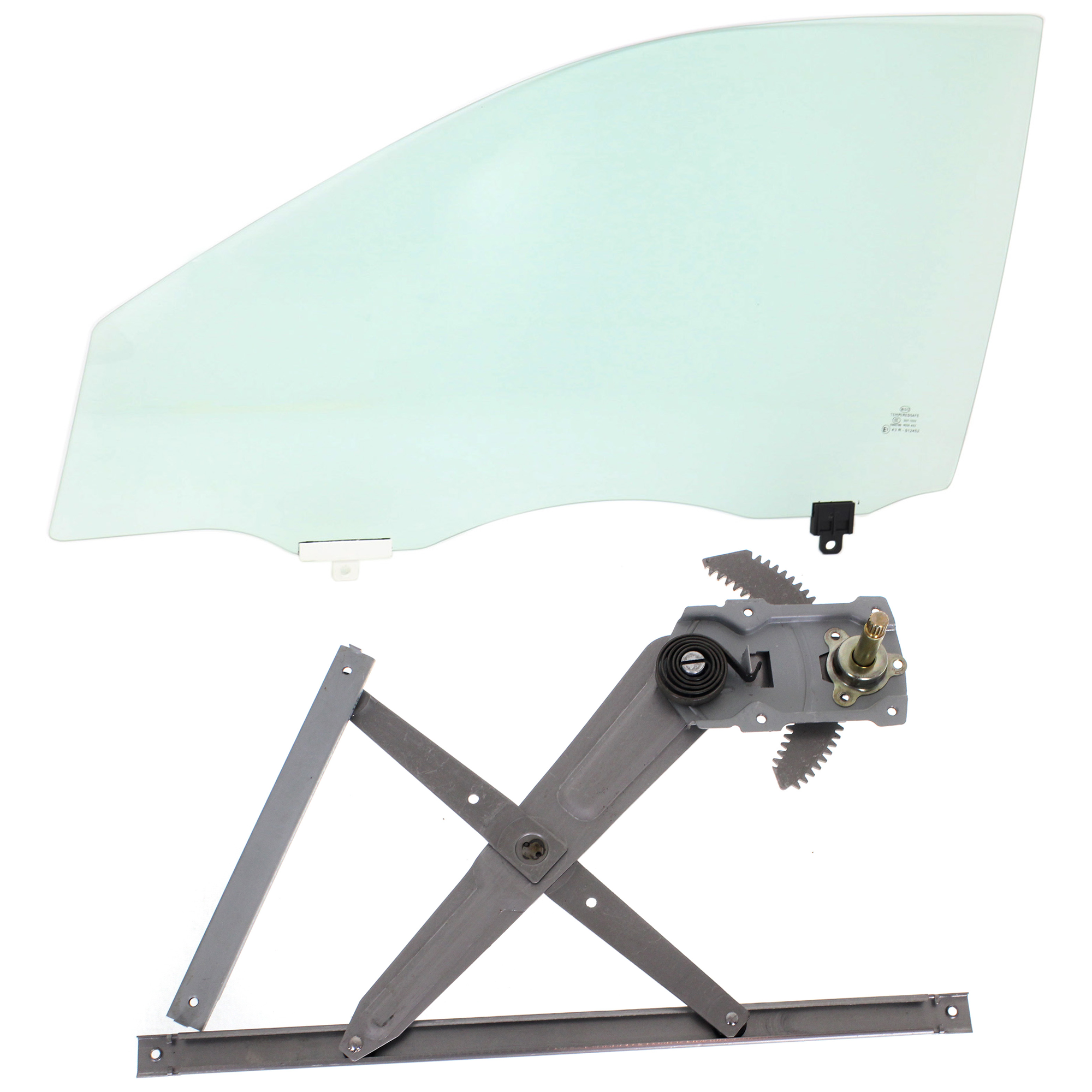 AM COROLLA 03-04 FRONT DOOR GLASS LH Green Tint 2 pc kit Manual w Clip 4 Door USA Type SKU KIT J070717-62 Partslink TO1350162 OEM 6810202130 FD21606GTYN FD22348