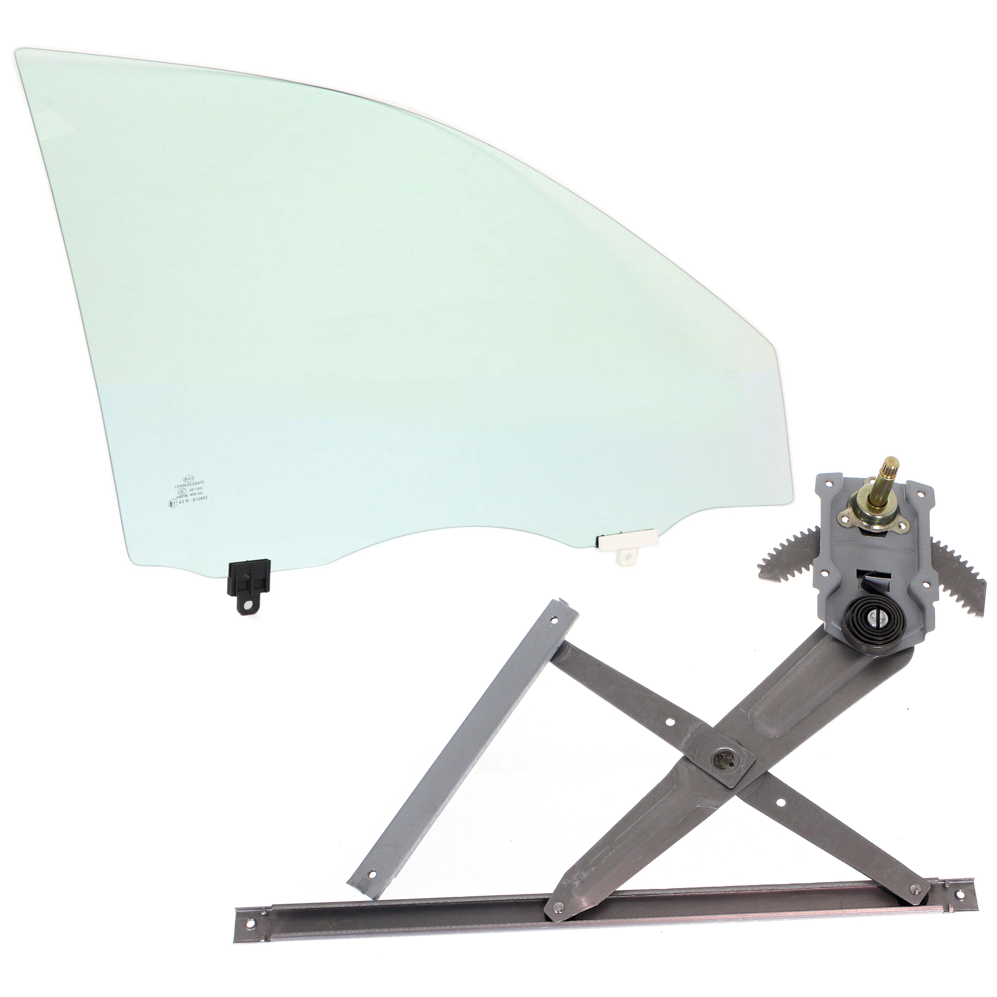 AM COROLLA 03-04 FRONT DOOR GLASS RH Green Tint 2 pc kit Manual w Clip 4 Door USA Type SKU KIT J070717-63 Partslink TO1351162 OEM 6810102130 FD21605GTYN FD22347
