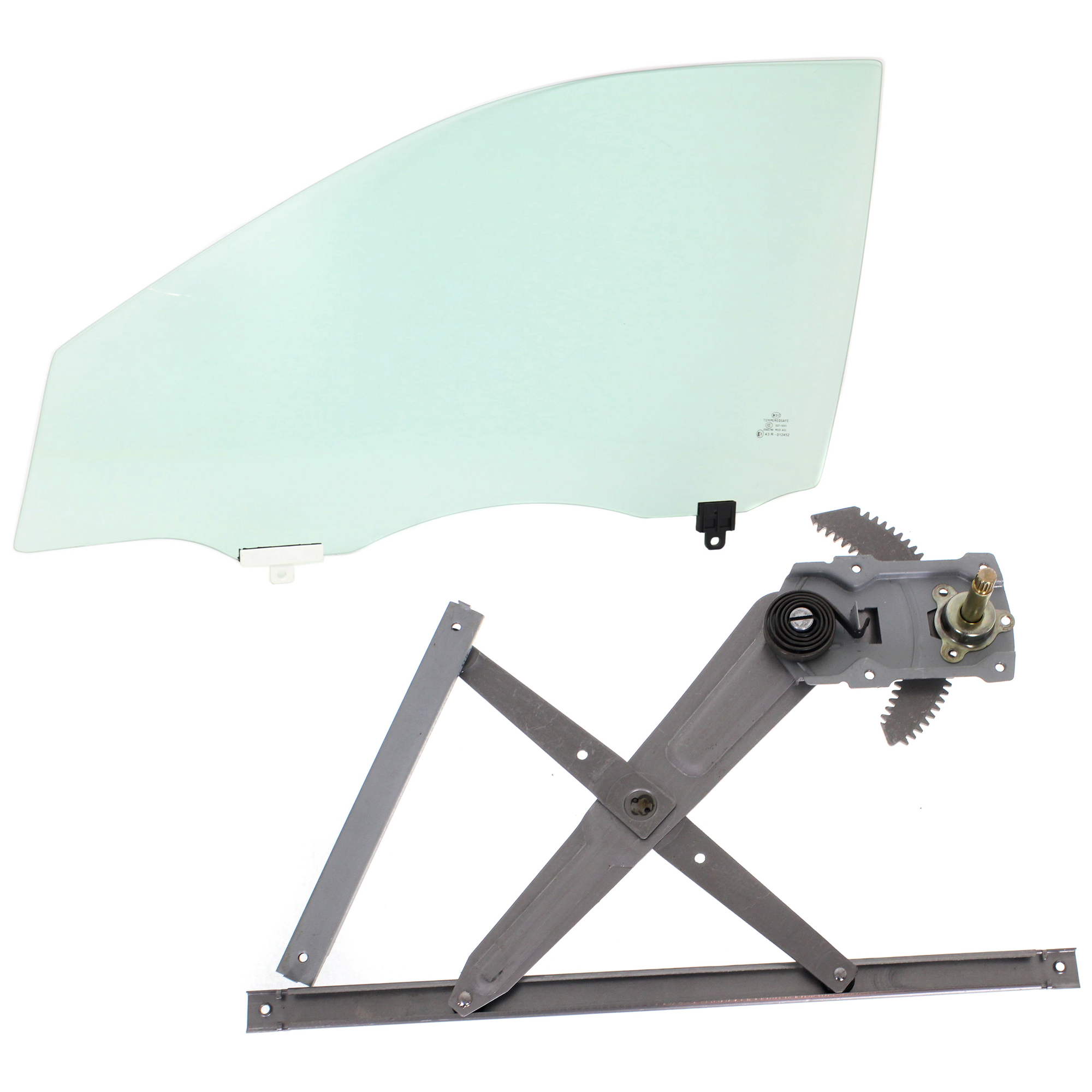 AM COROLLA 05-08 FRONT DOOR GLASS LH 2 pc Kit Green Tint Manual w Clip 4 Door USA Type with Window Regulator SKU KIT J070717-65 Partslink TO1350162 OEM 6810212A40 FD22348GTYN FD21606