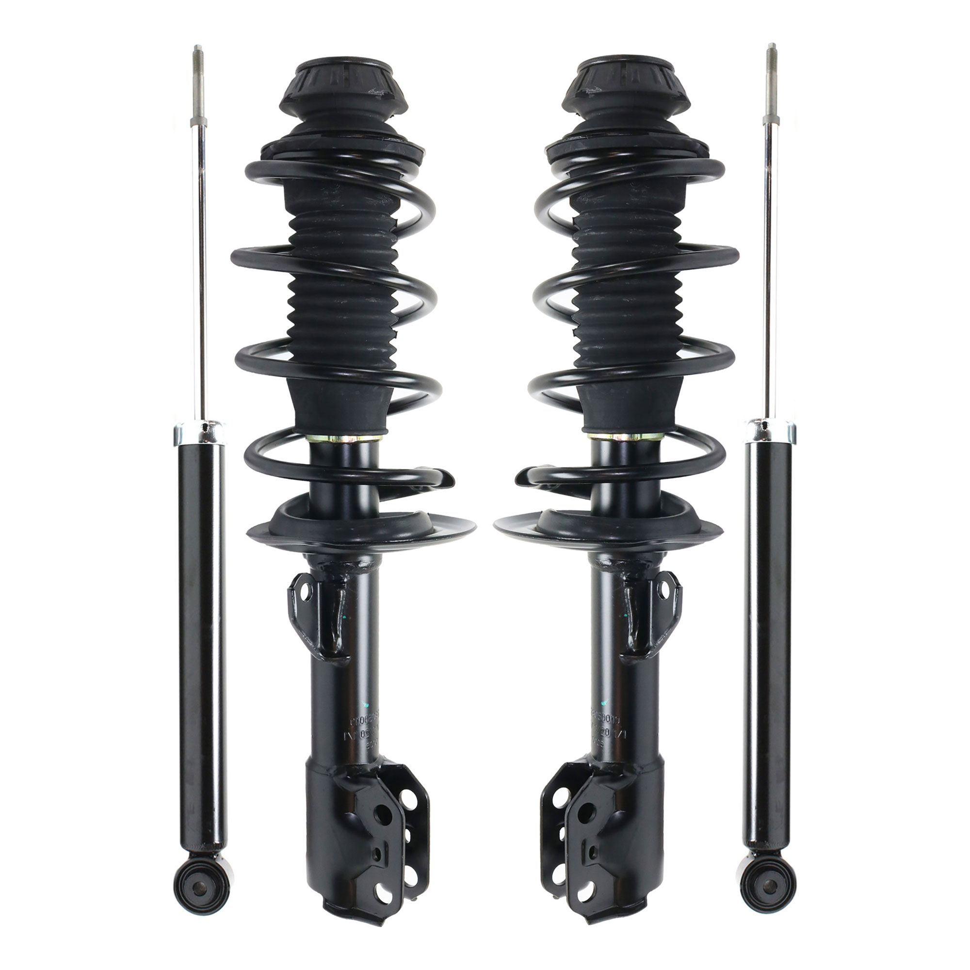 AM YARIS 06-11 FRONT AND REAR SHOCK AND FULLY LOADED STRUT RH AND LH Gas Charged 4 pc Kit SKU KIT J071721-69 OEM 4853080351-4853080324
