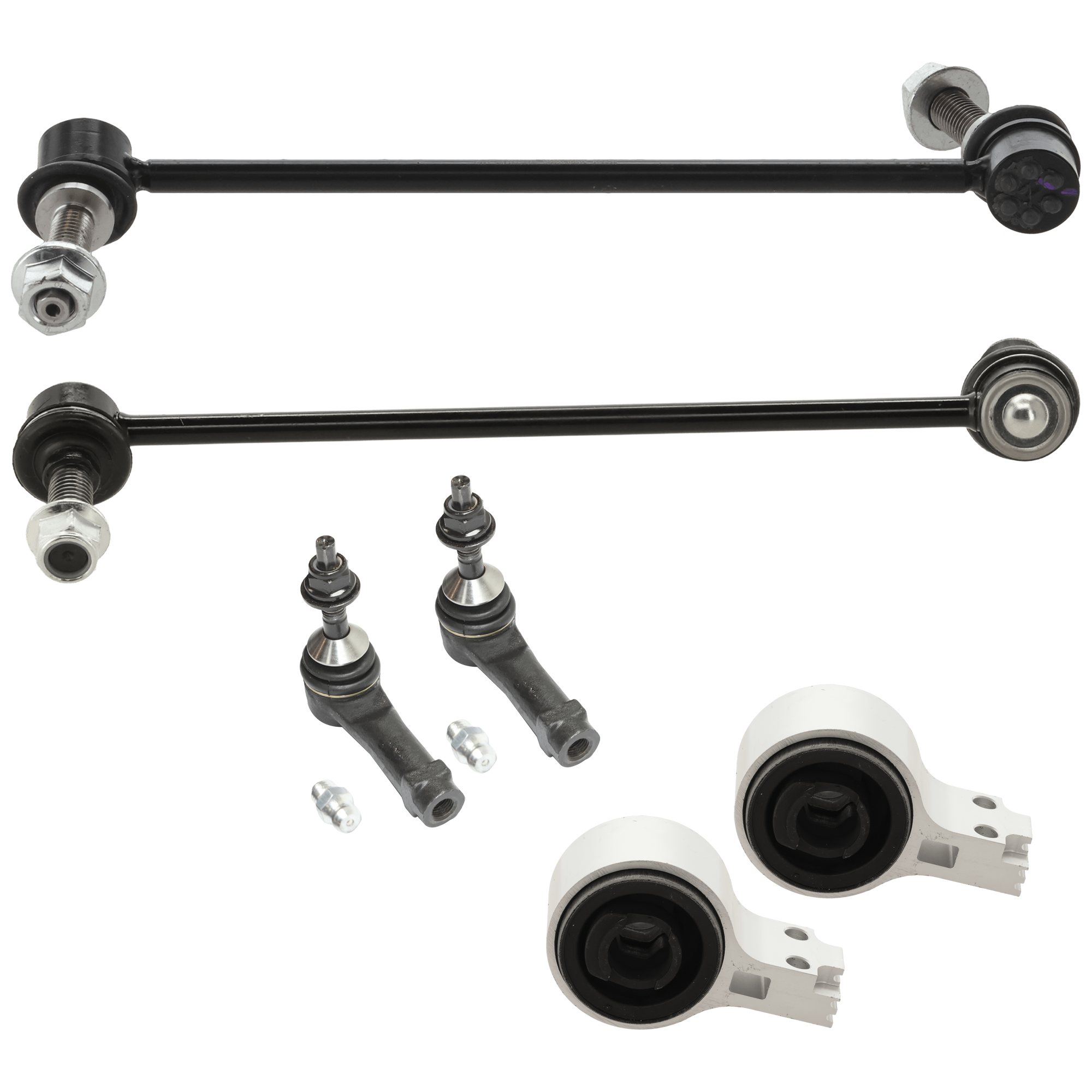 AM FLEX MKT 10-12 FRONT CONTROL ARM BUSHING RH AND LH Lower Rearward 6 pc Kit with Sway Bar Link and Tie Rod End SKU KIT J072924 C2585 OEM GS40859 GS40860 GS40601 JTE146