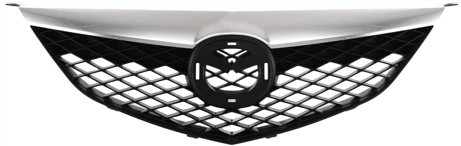 AM MAZDA 6-03-05 GRILLE Painted Black Shell and Insert w Chrome Upper Bar w o Turbo Standard Type Factory Installed SKU M070122 Partslink MA1200166 OEM GK2A50710C