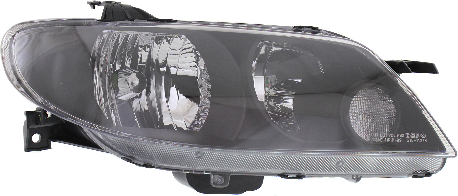 AM PROTEGE5-02-03 HEAD LAMP RH Lens and Housing Metal Coat Bezel Hatchback SKU M100177 Partslink MA2503130 OEM BP4F510K0