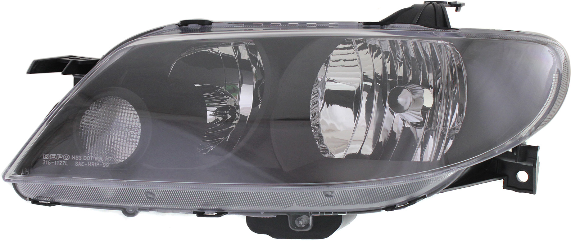 AM PROTEGE5-02-03 HEAD LAMP LH Lens and Housing Metal Coat Bezel Hatchback SKU M100178 Partslink MA2502130 OEM BP4F510L0