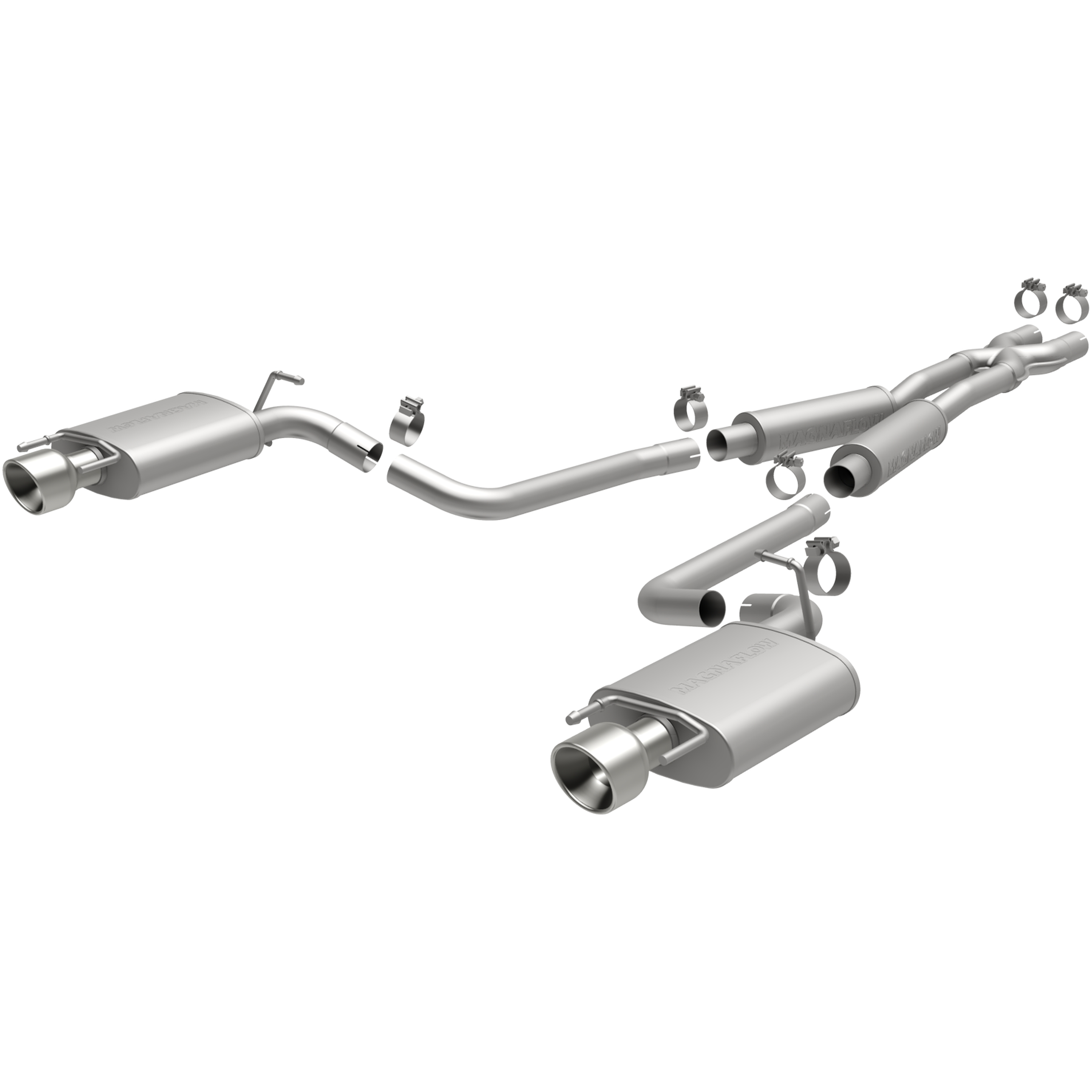AM V6-3.0L Sedan Excl. AWD 4 x 9 x 11in. Muffler 4 x 14in. Resonator 2.25in. Tubing 4.0in. Polished Stainless Tips Excl. Factory Single Exhaust DUAL SPLIT REAR EXIT SKU M6615136
