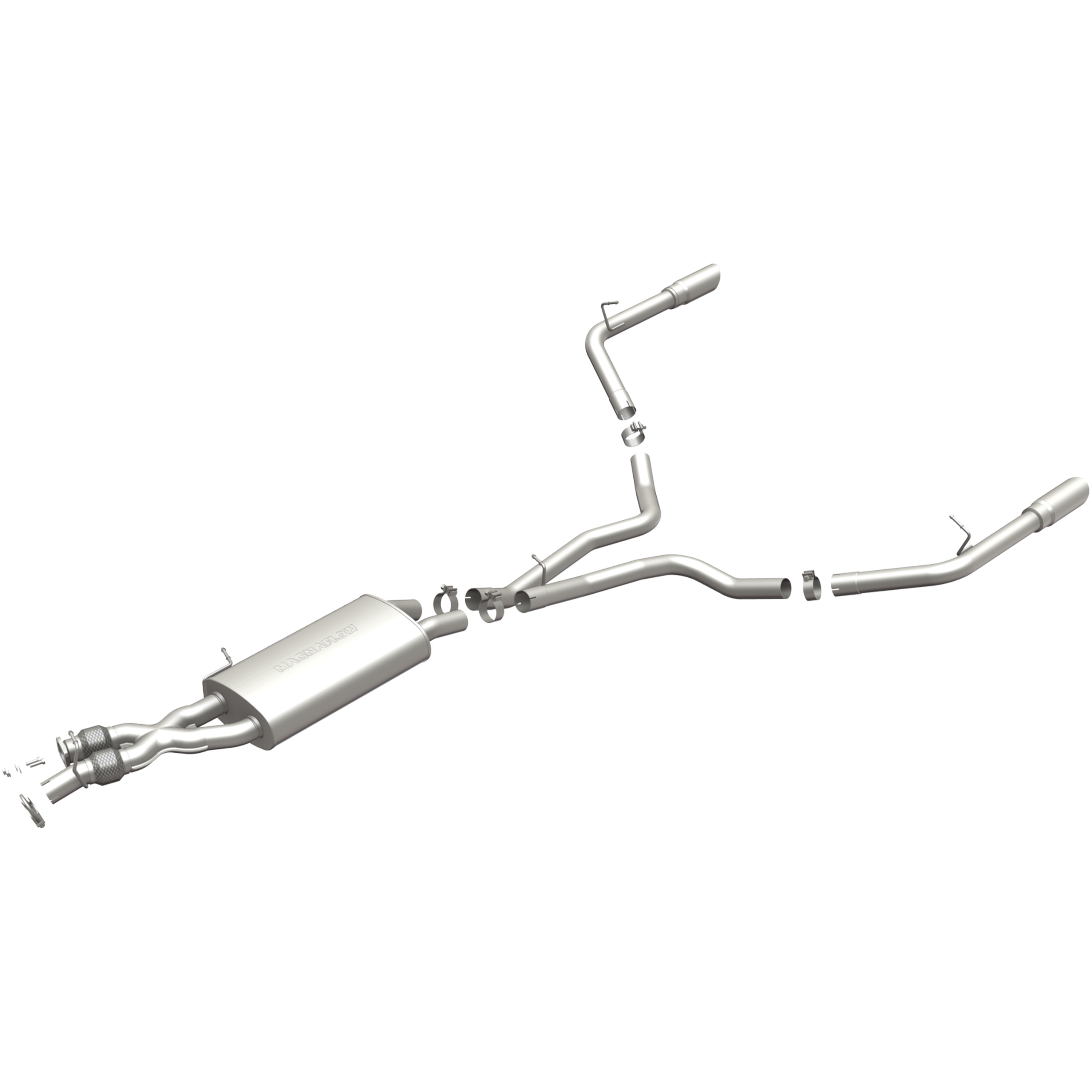 AM V8-5.0L Supercharged 5 x 11 x 22in. Muffler 2.5in. Tubing 3.5in. Polished Stainless Tip DUAL SPLIT REAR EXIT SKU M6615579