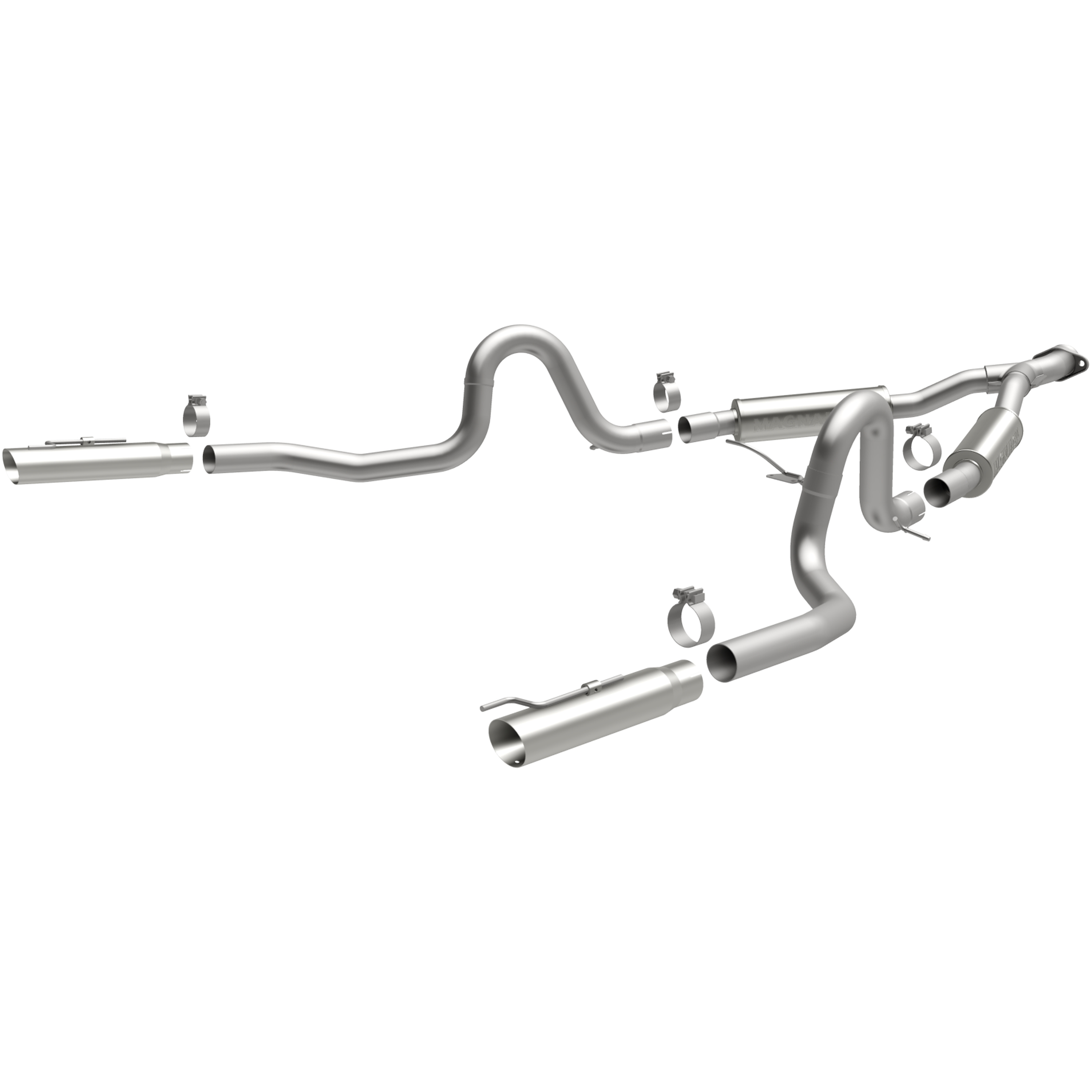 AM V6-3.8L 4 x 14in. Muffler 2.5in. Tubing 3.0in. Polished Stainless Tip DUAL SPLIT REAR EXIT SKU M6615717