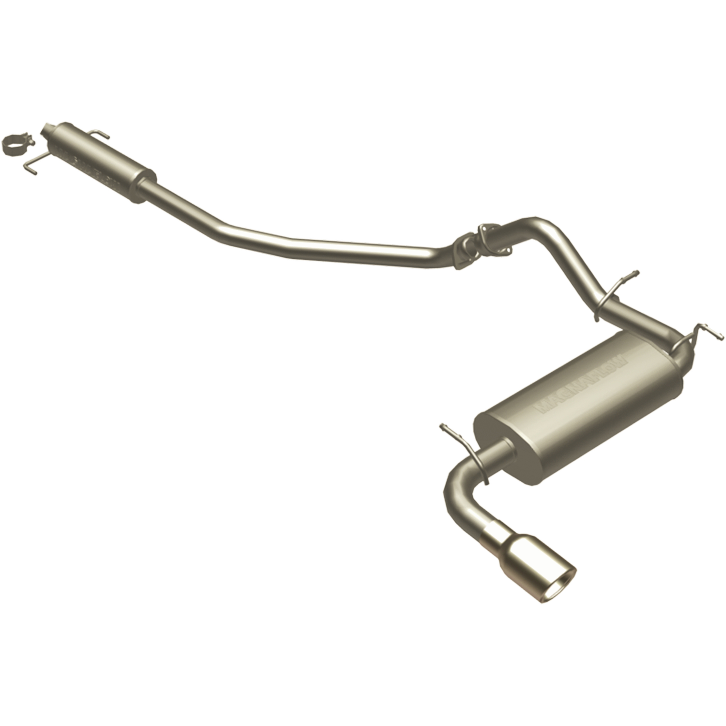 AM L4-1.8L FWD 5 x 8 x 18in. Muffler 4 x 14in. Resonator 2.25in. Tubing 4.0in. Polished Stainless Tip SINGLE STRAIGHT DRIVER SIDE REAR EXIT SKU M6615759