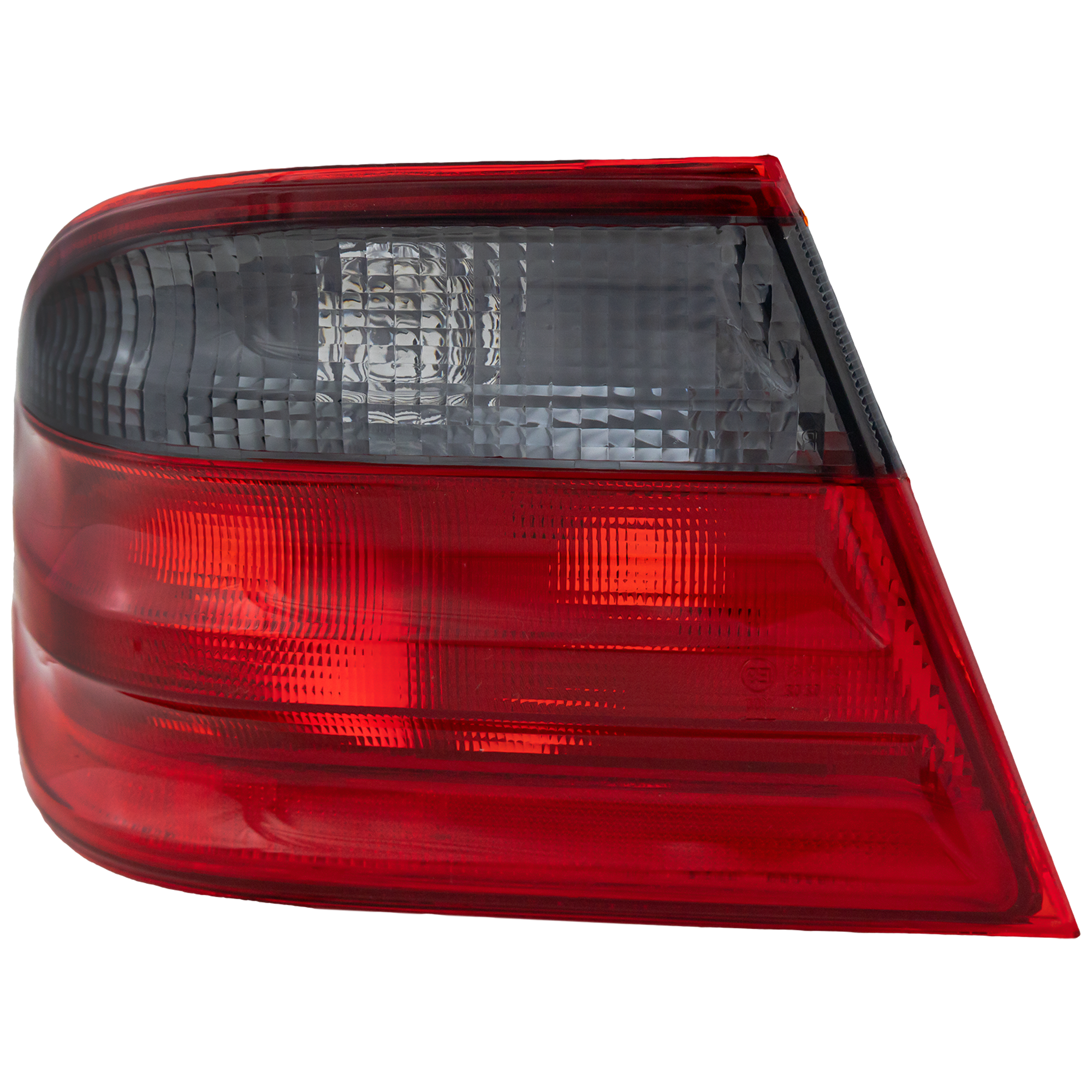 AM E CLASS 00-02 TAIL LAMP LH Outer Lens and Housing Red and Smoke Lens Sedan Avantgarde Pkg. SKU M730104 Partslink MB2800109 OEM 2108208364