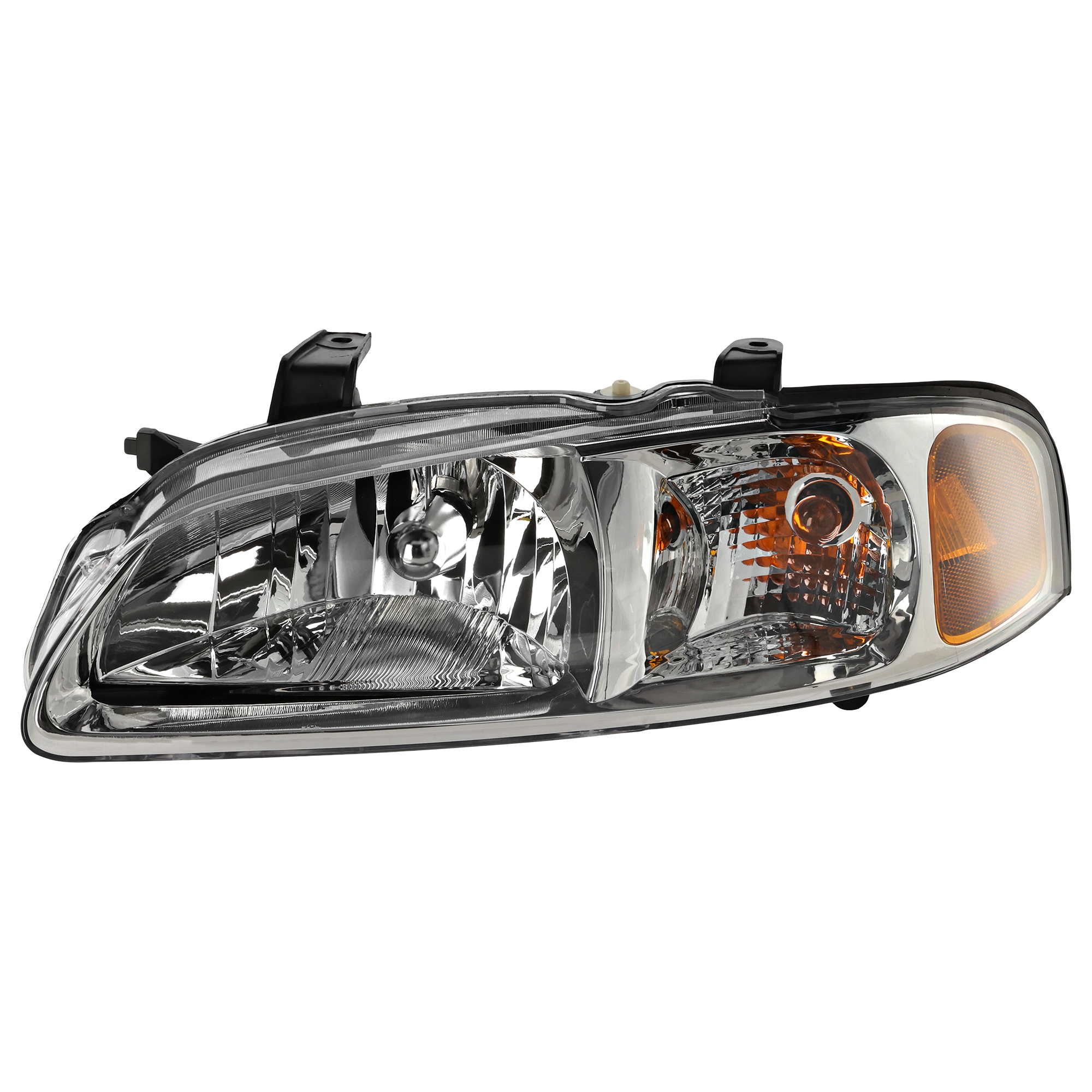 AM SENTRA 02-03 HEAD LAMP LH Assembly Halogen w Chrome Trim CA GXE XE Limited Models SKU N100112 Partslink NI2502149 OEM B60604Z300