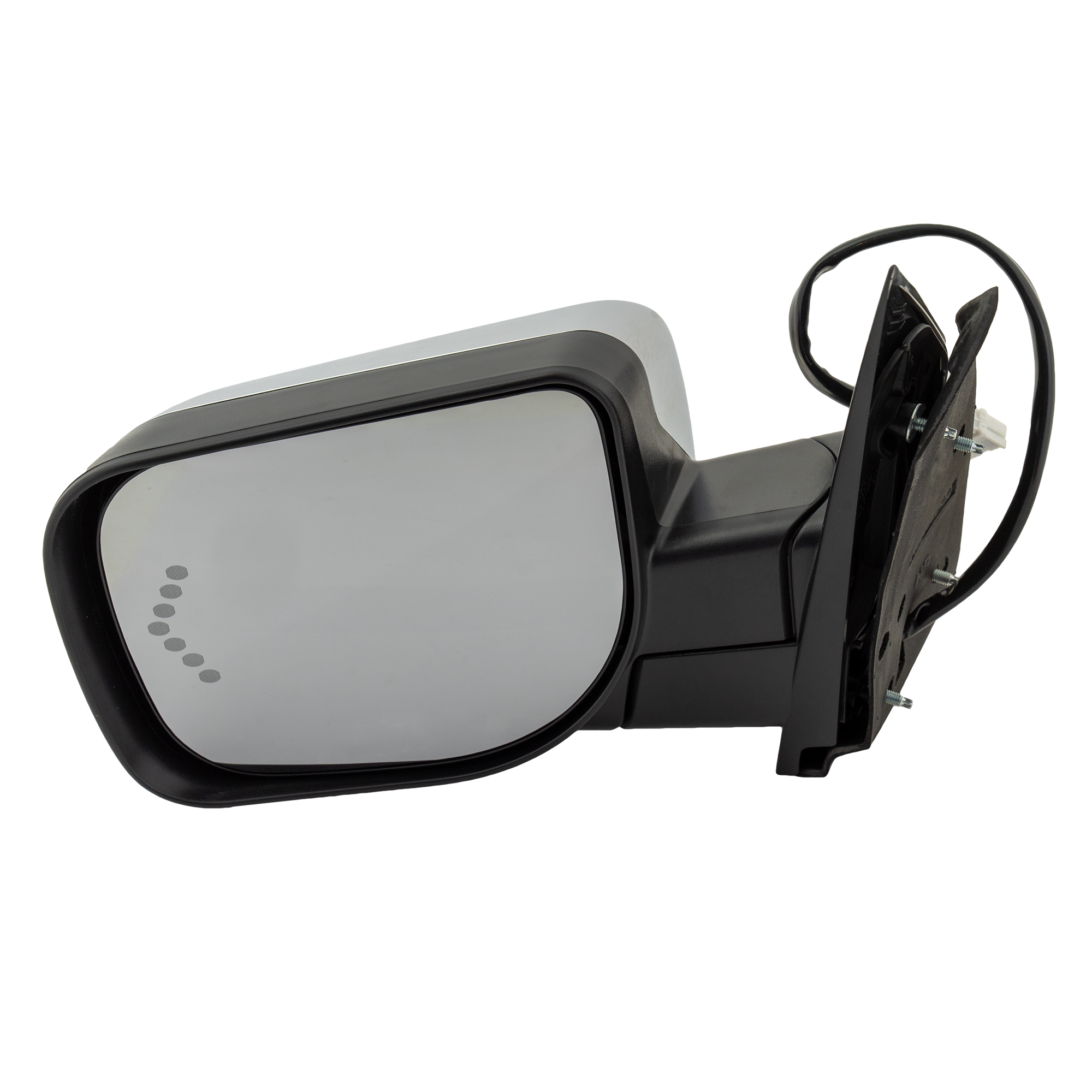 AM ARMADA TITAN 04-08 MIRROR LH Non Towing Power Manual Folding Heated Chrome w In glass Signal Light Memory and Puddle Light No Auto dimming and BSD SKU NS171EL S OEM 96302ZC400