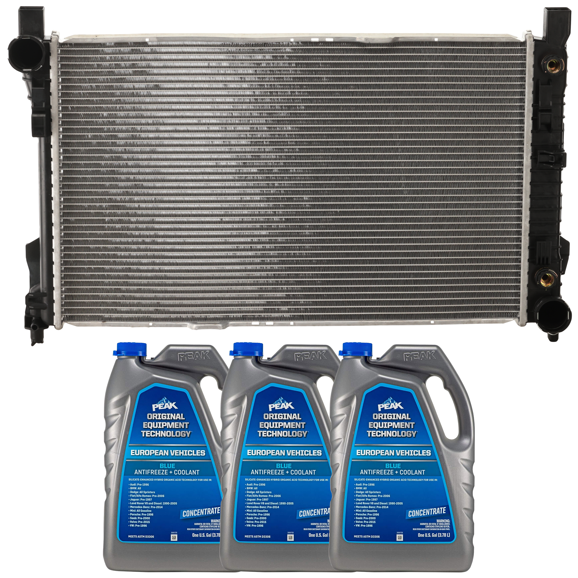 AM CLK320-03-05 RADIATOR 4 pc kit Aluminum Core 6 Cyl 3.2L Engine 1 Row Core w Coolant Antifreeze SKU P2337-86-314BOEME 3