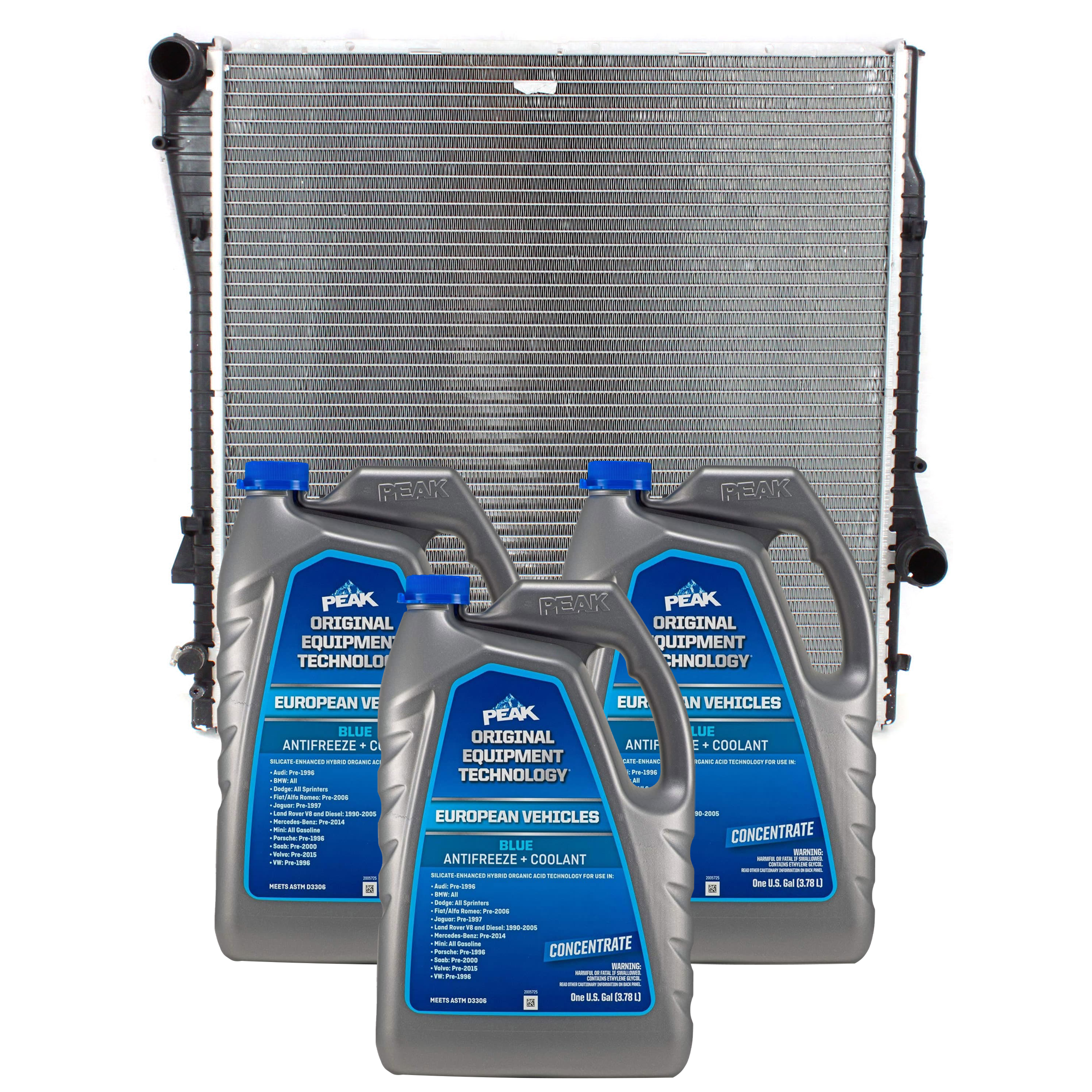 AM X5-00-05 RADIATOR 4 pc Kit 8 Cyl. 4.4L 4.6L 4.8L Eng. with Coolant Antifreeze SKU P2593-86-314BOEME 3