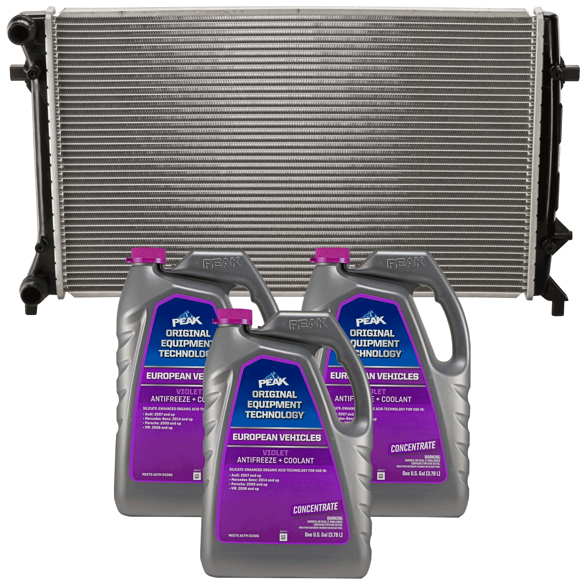 AM GOLF 10-14 JETTA 05-14 RABBIT 06-09 RADIATOR 4 pc kit Aluminum Core 5 Cyl 2.5L Engine 1 Row Core with Coolant Antifreeze SKU P2995-86-314POEMVW 3