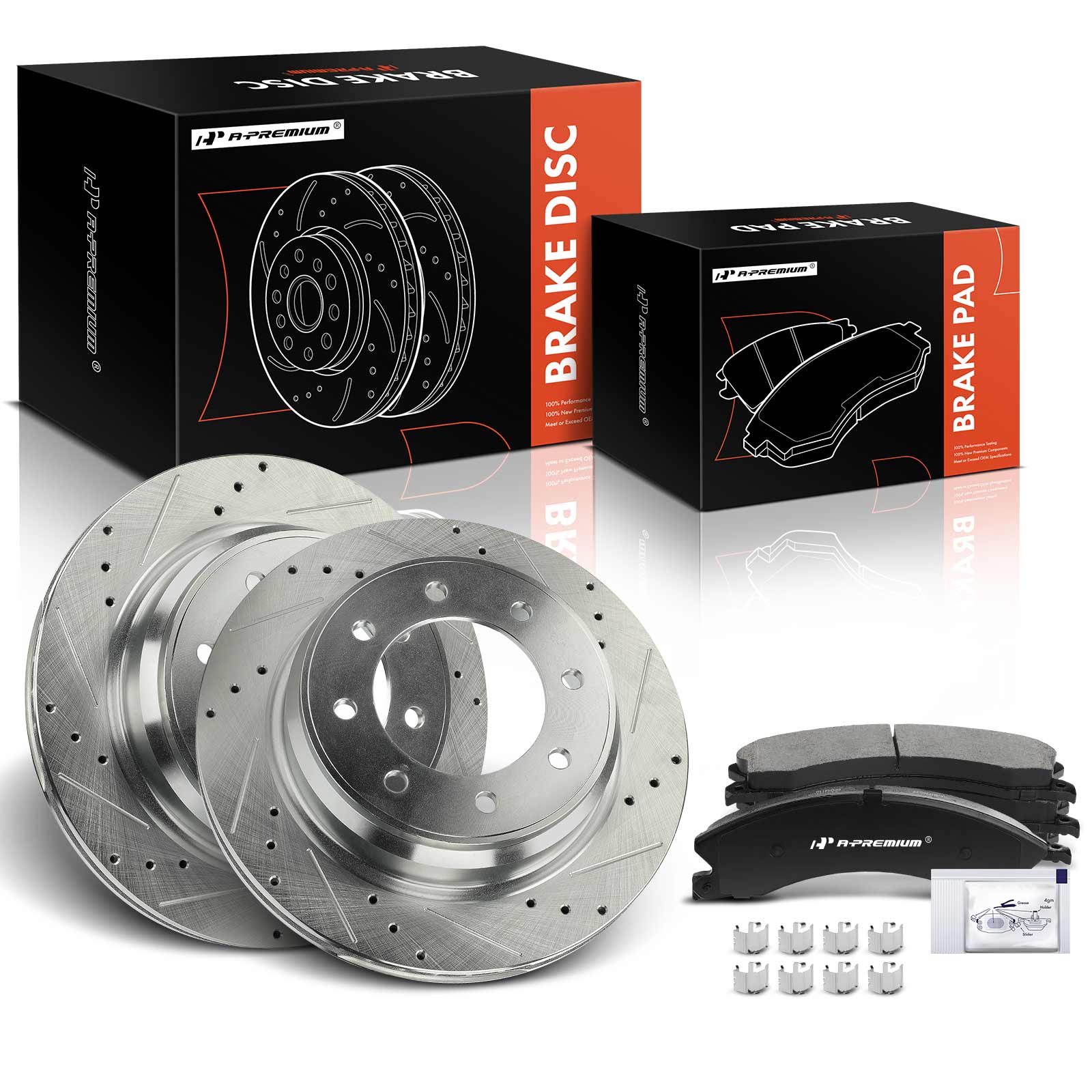 AM Brake Disc and Pad Kit SKU PRMAPBRPS1242 OEM S12142109 BP1411MS 980974R D14