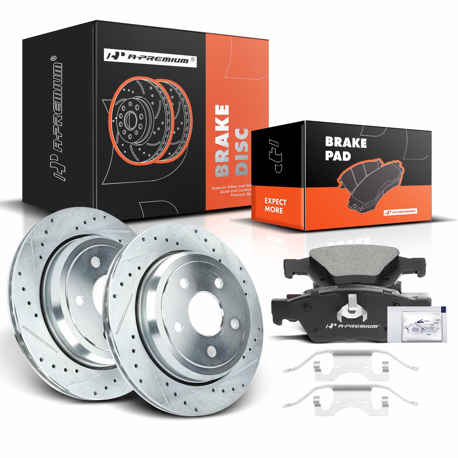 AM Brake Disc and Pad Kit SKU PRMAPBRPS226 OEM S53063-63142006L 63142006R P14
