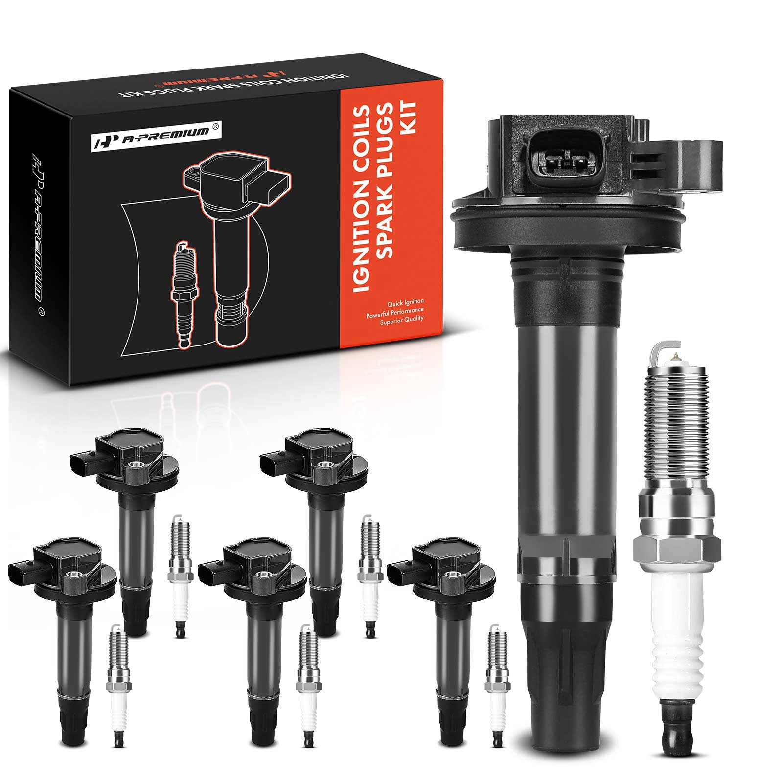 AM Ignition Coil and Spark Plug Kit SKU PRMAPIC0621 OEM UF553-7T4Z12029DA 7T4Z12029E 6