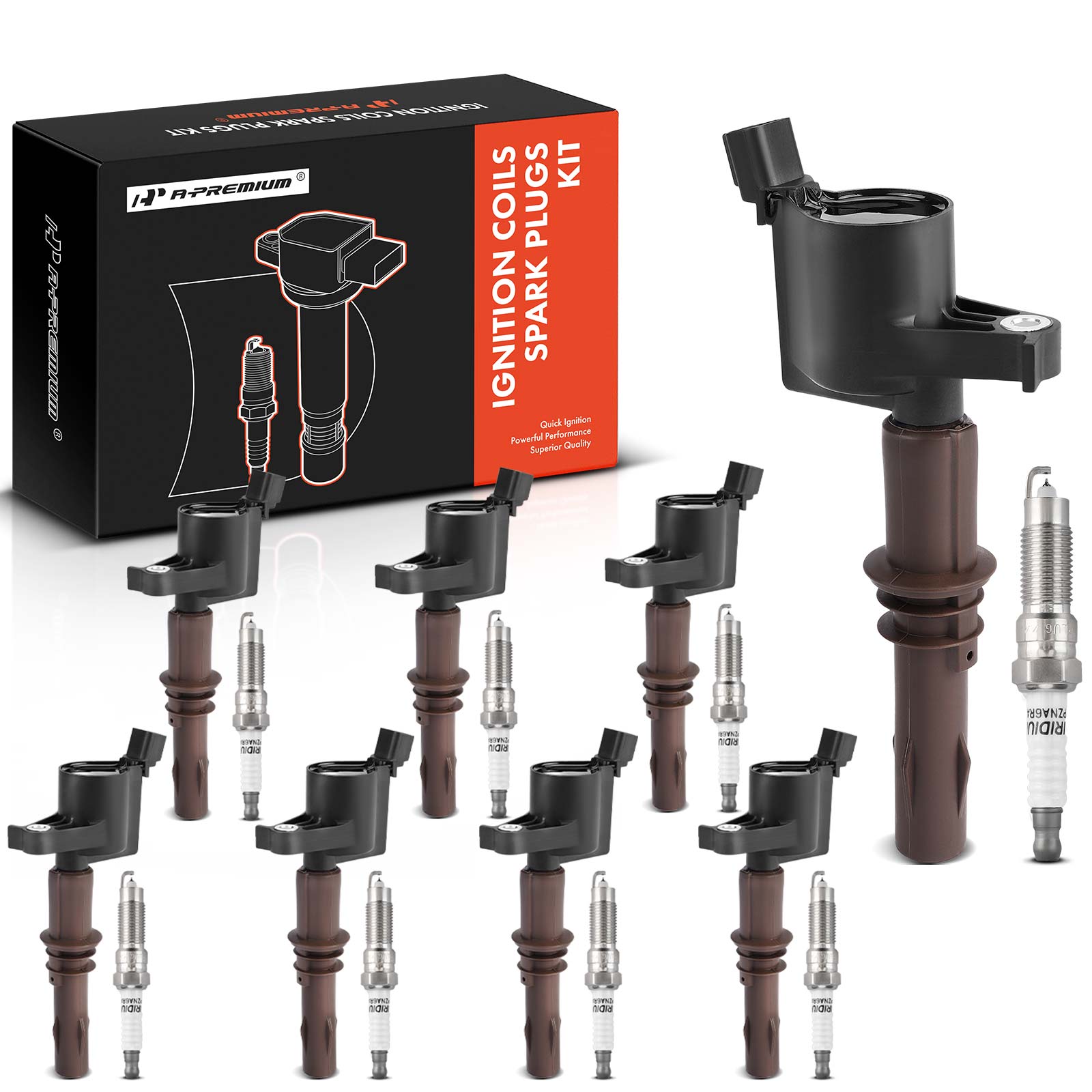 AM Ignition Coil and Spark Plug Kit SKU PRMAPIC0665 OEM FD509-8L3E12A366AA 0B244206 DG